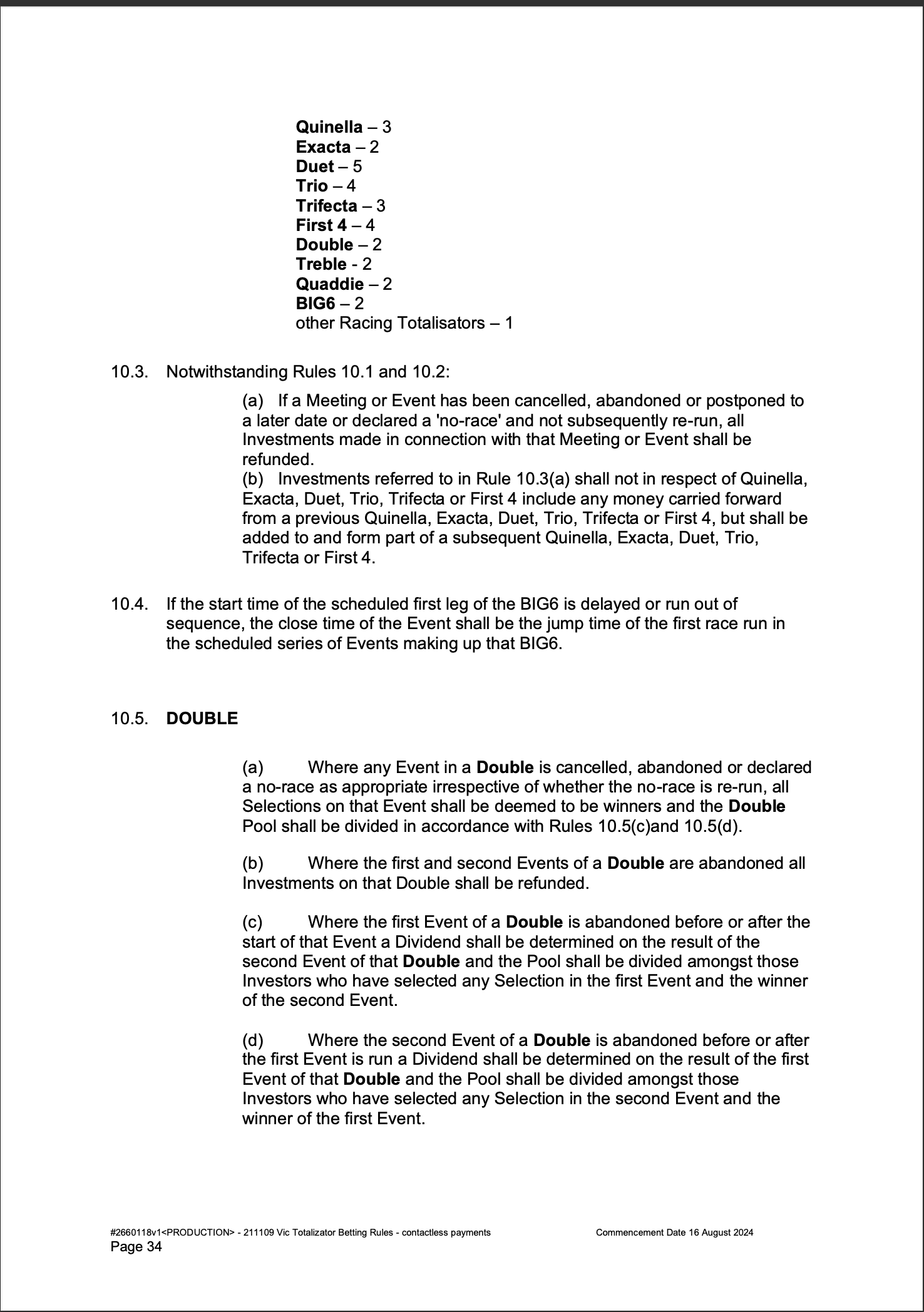 VIC Totalisator Betting Rules (Racing) pages 34