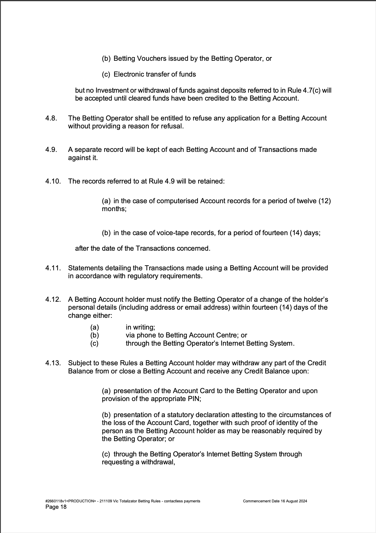 VIC Totalisator Betting Rules (Racing) page 18