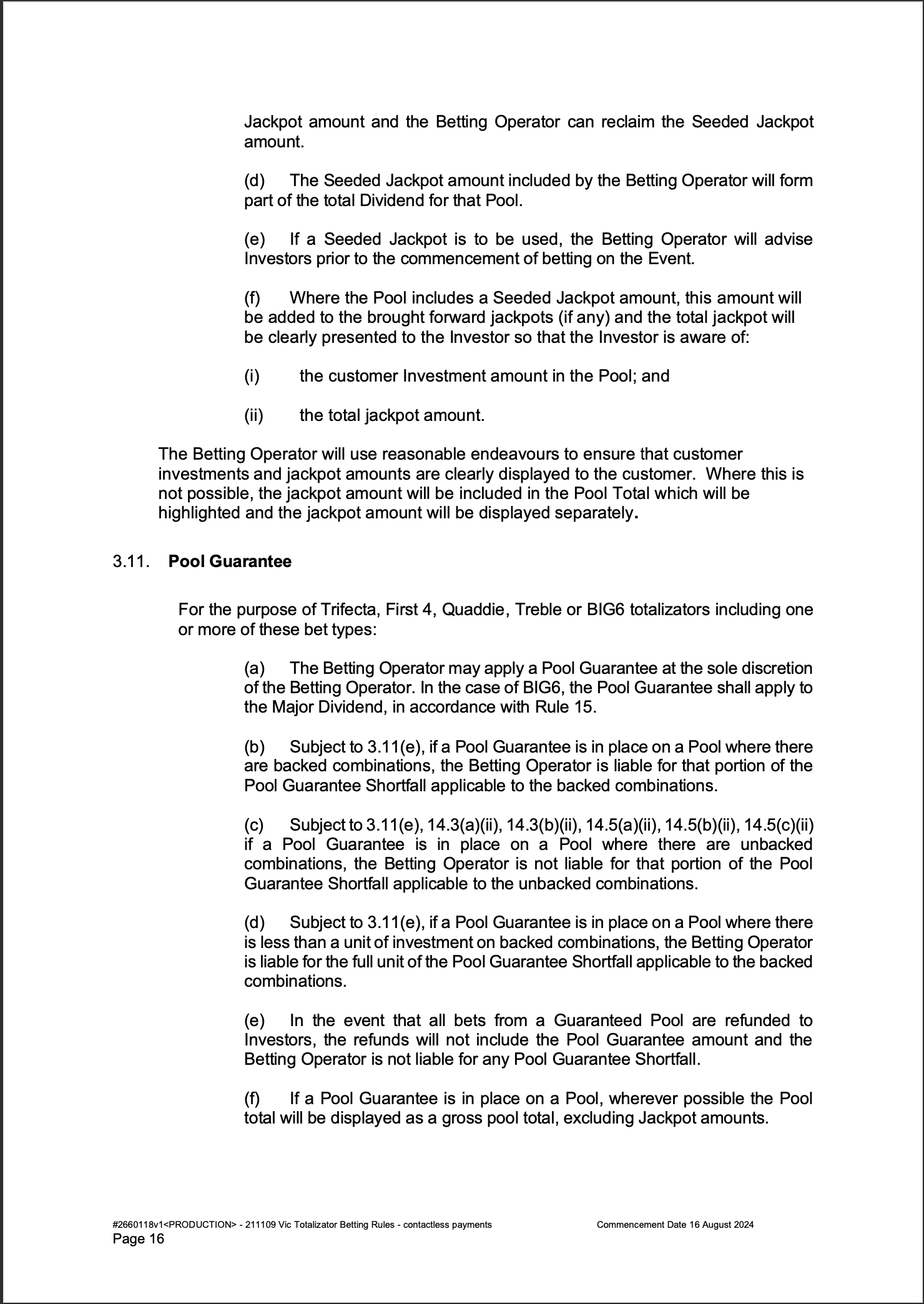 VIC Totalisator Betting Rules (Racing) page 16