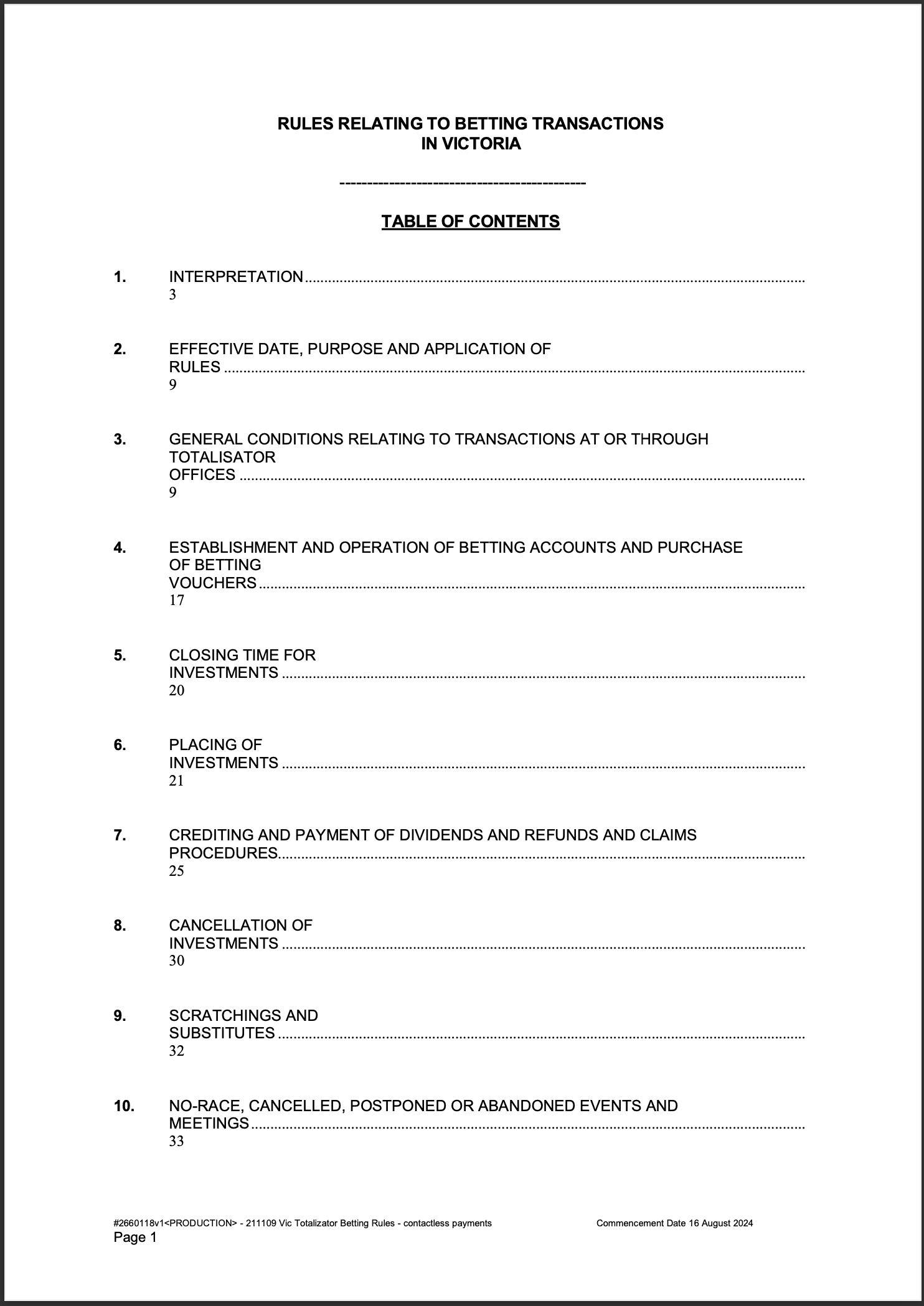 VIC Totalisator Betting Rules (Racing) page 1