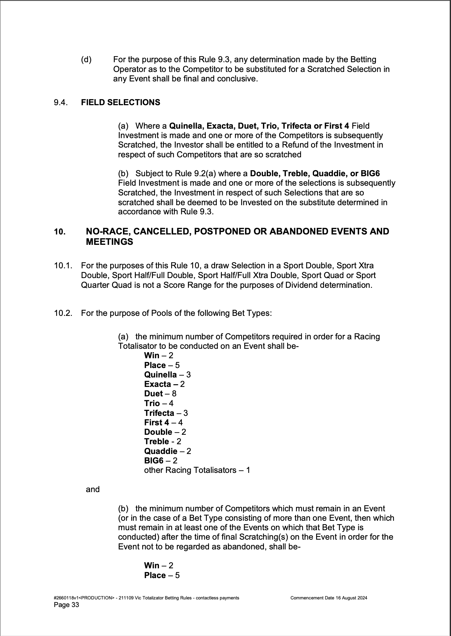 VIC Totalisator Betting Rules (Racing) pages 33
