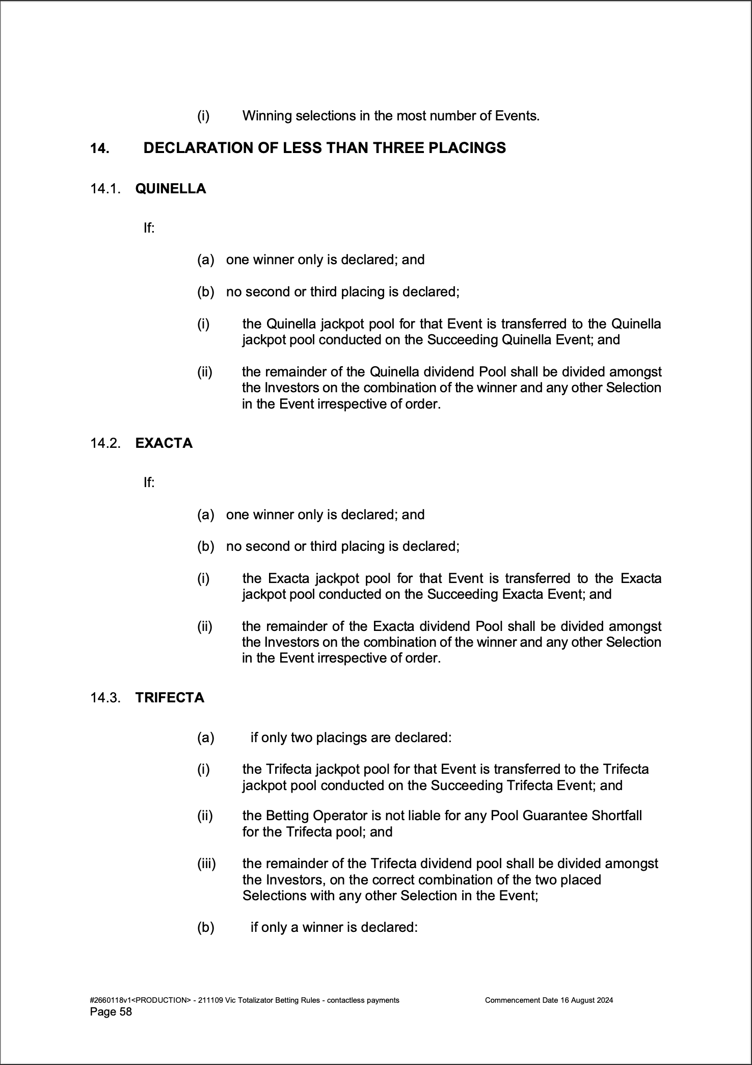 VIC Totalisator Betting Rules (Racing) page 58