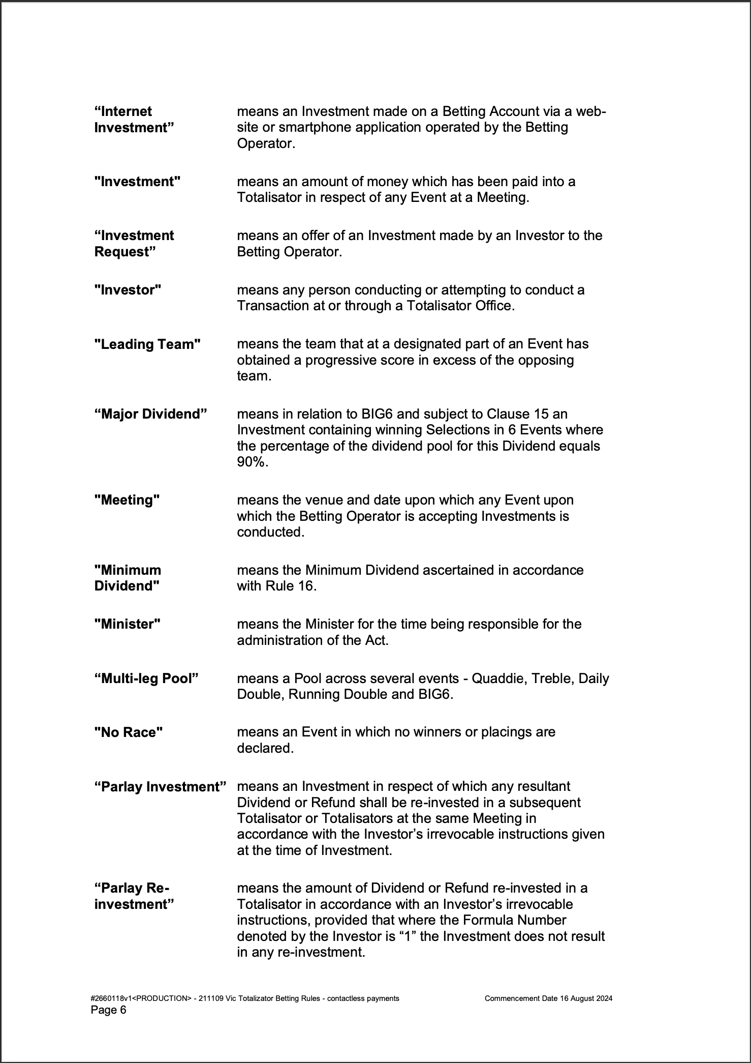 VIC Totalisator Betting Rules (Racing) page 6