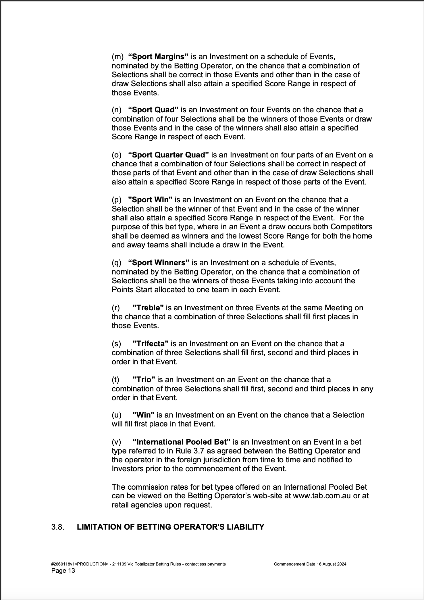 VIC Totalisator Betting Rules (Racing) page 13