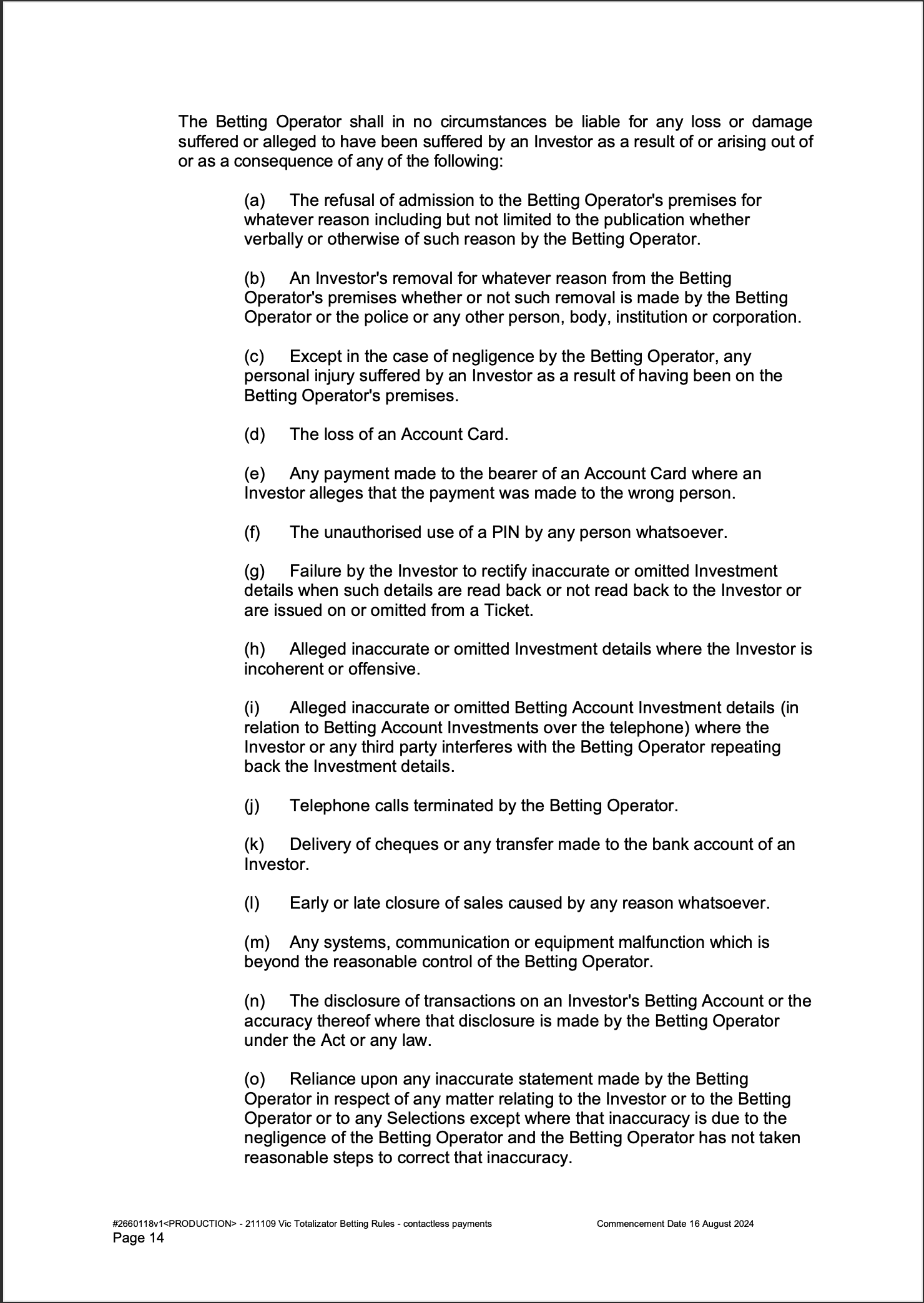 VIC Totalisator Betting Rules (Racing) page 14