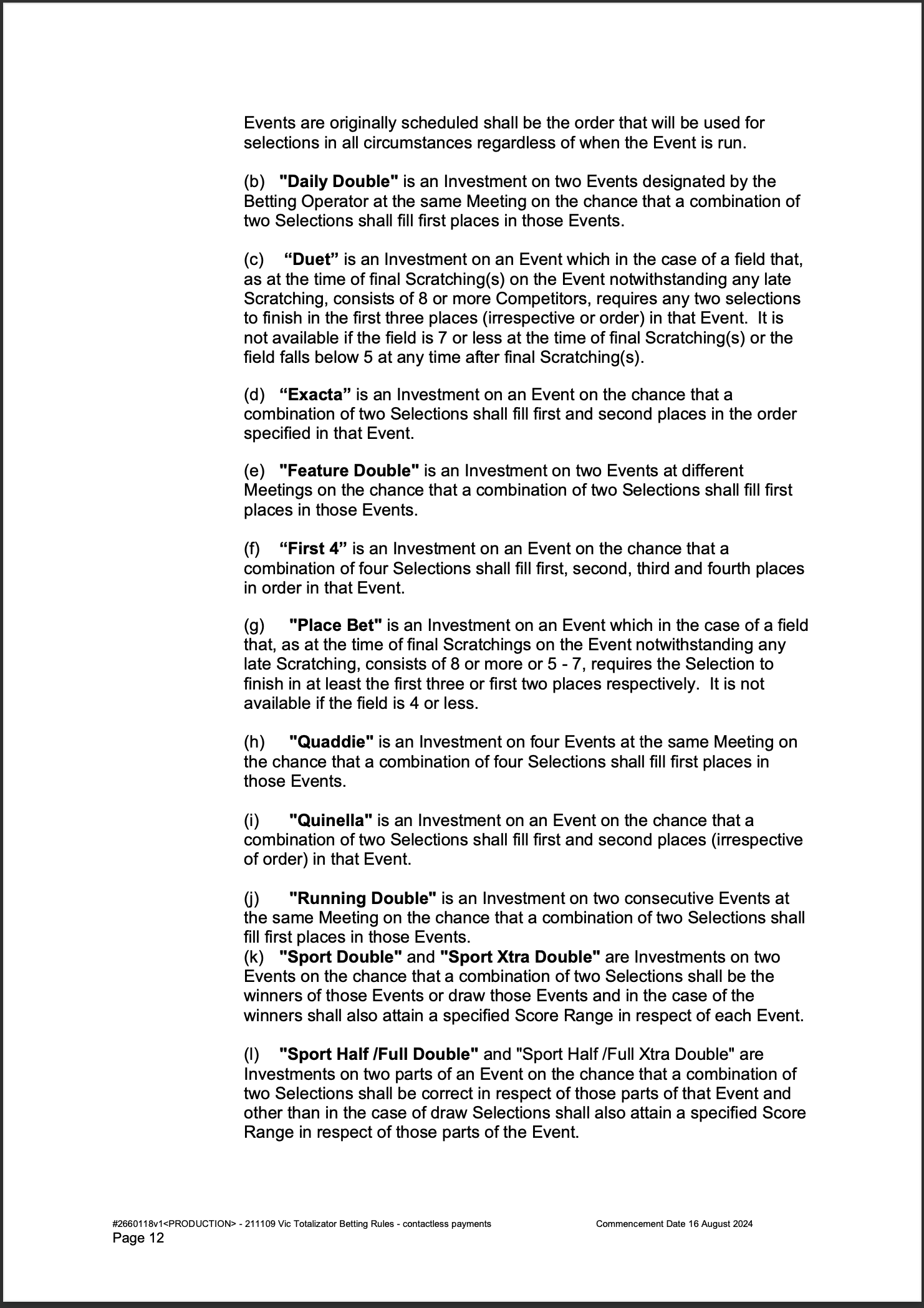 VIC Totalisator Betting Rules (Racing) page 12