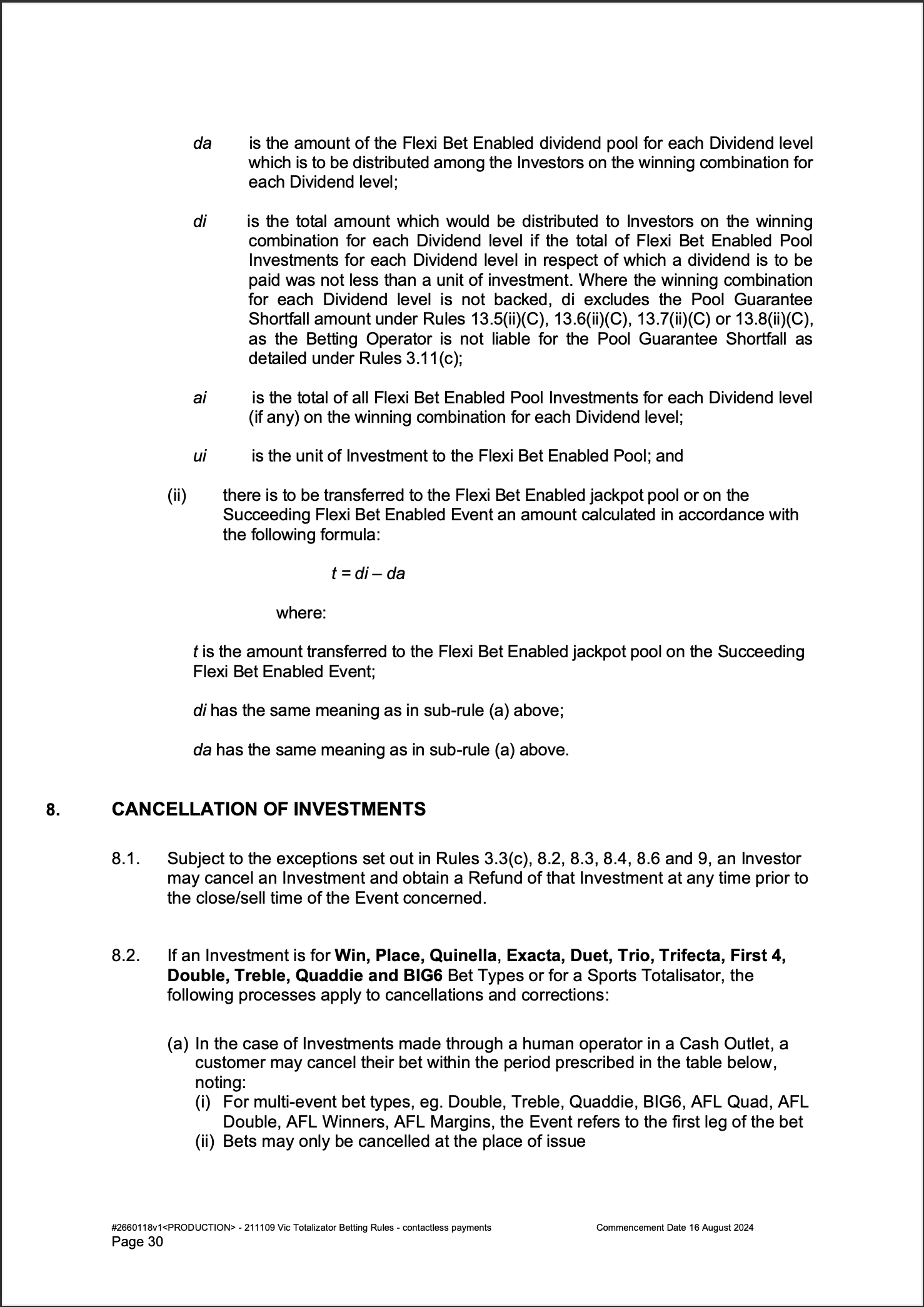VIC Totalisator Betting Rules (Racing) page 30