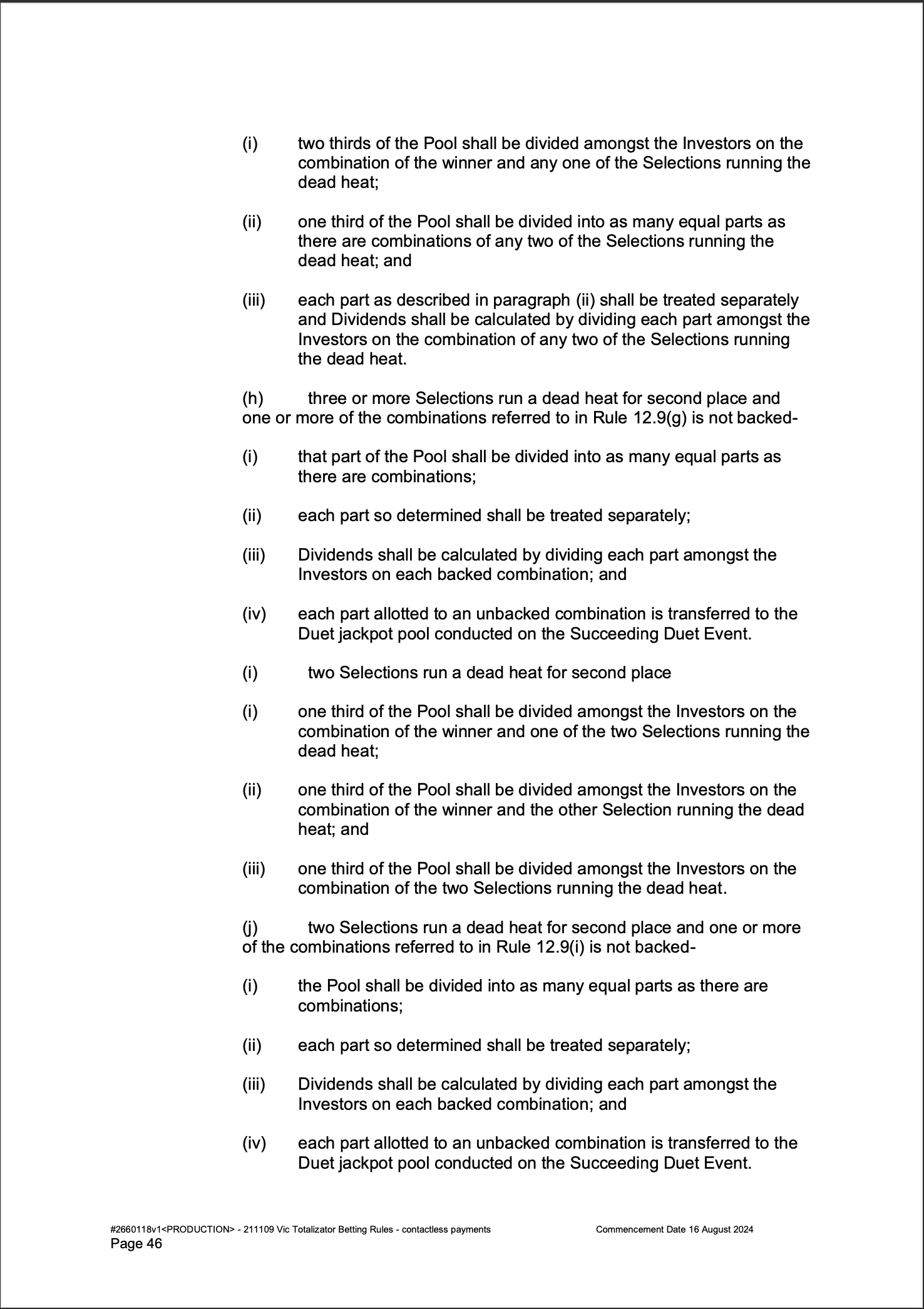 VIC Totalisator Betting Rules (Racing) page 46