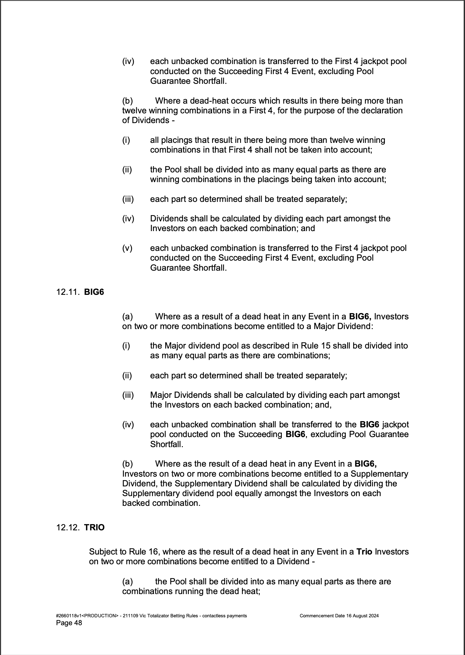 VIC Totalisator Betting Rules (Racing) page 48