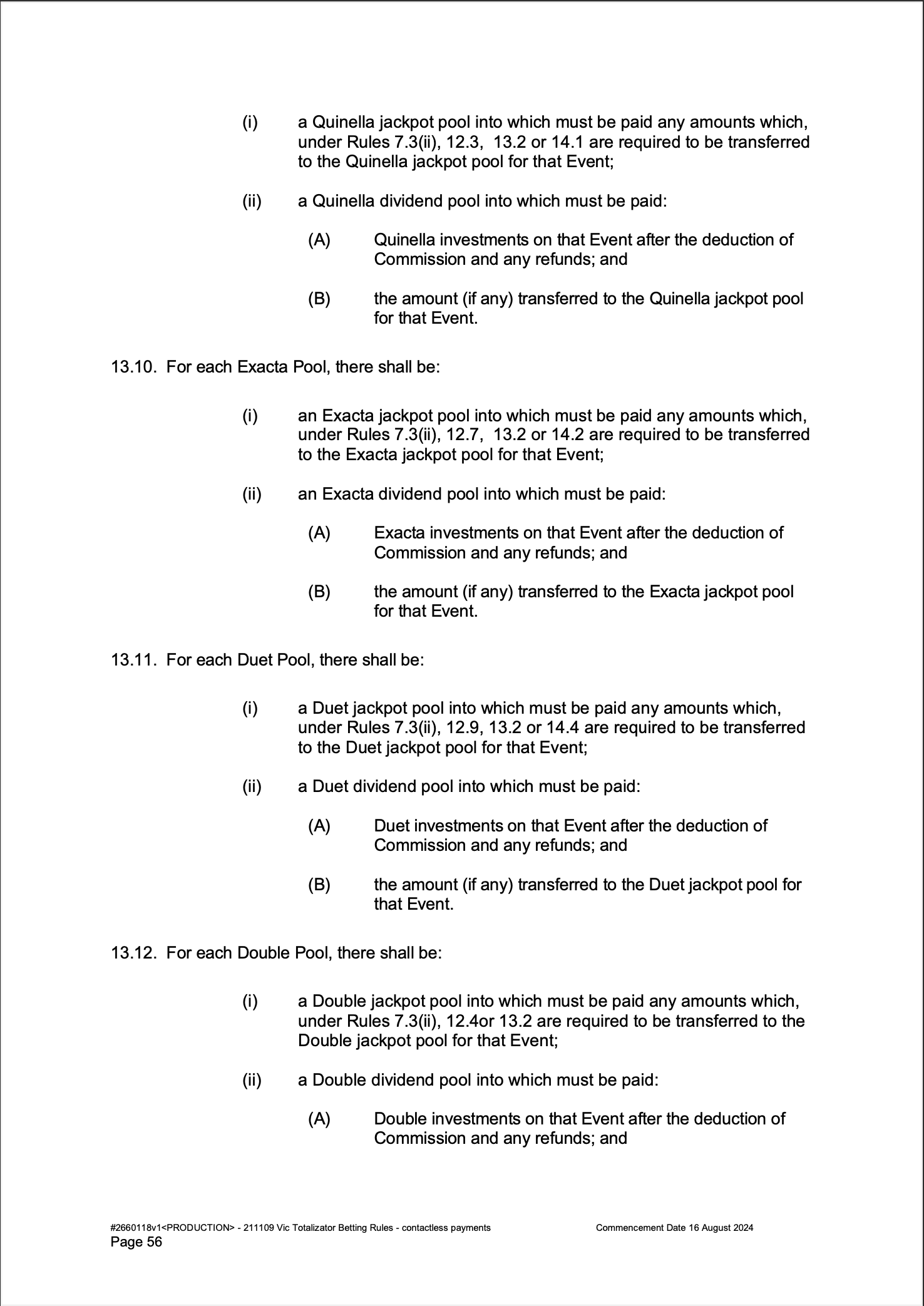VIC Totalisator Betting Rules (Racing) page 56