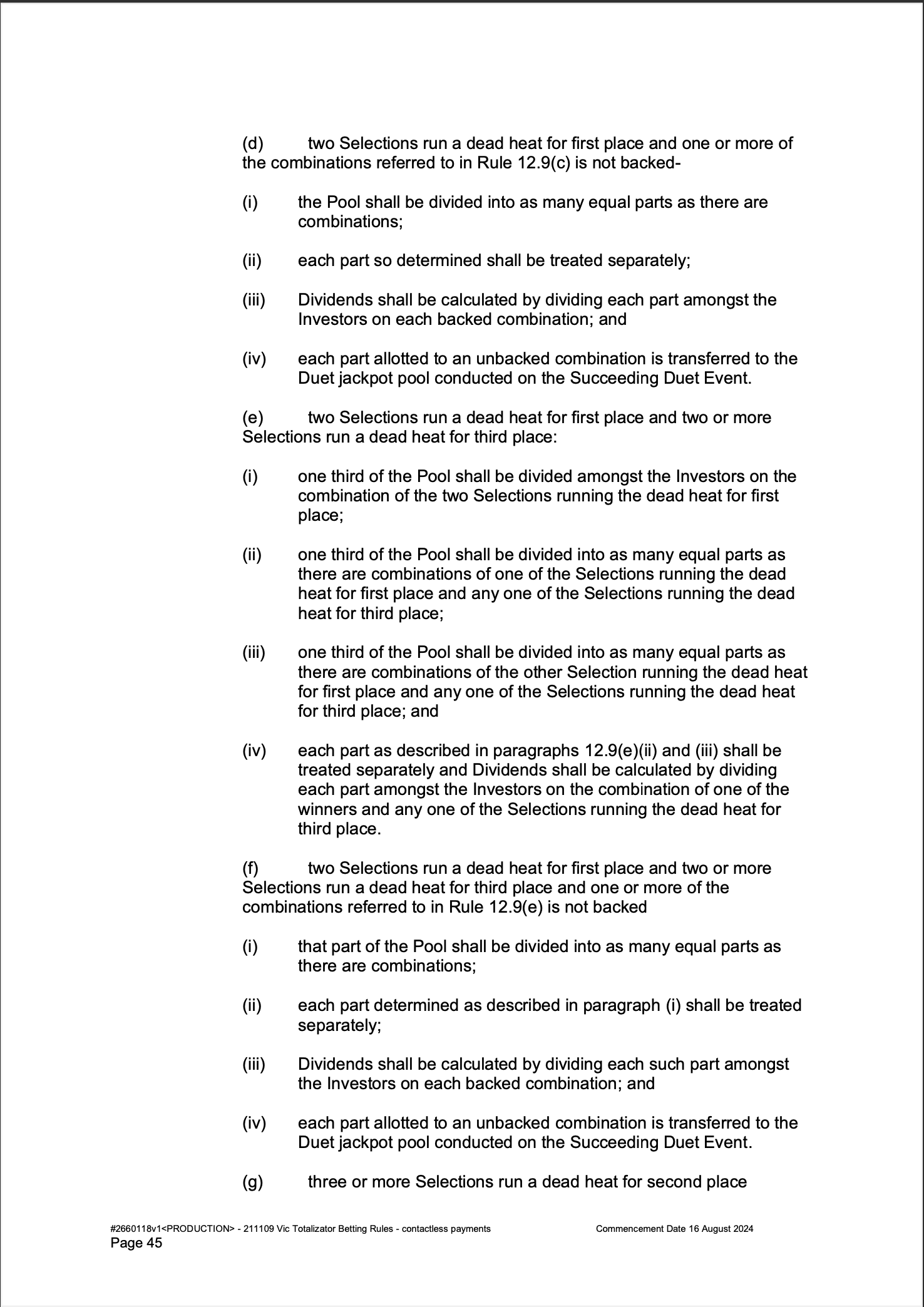 VIC Totalisator Betting Rules (Racing) page 45