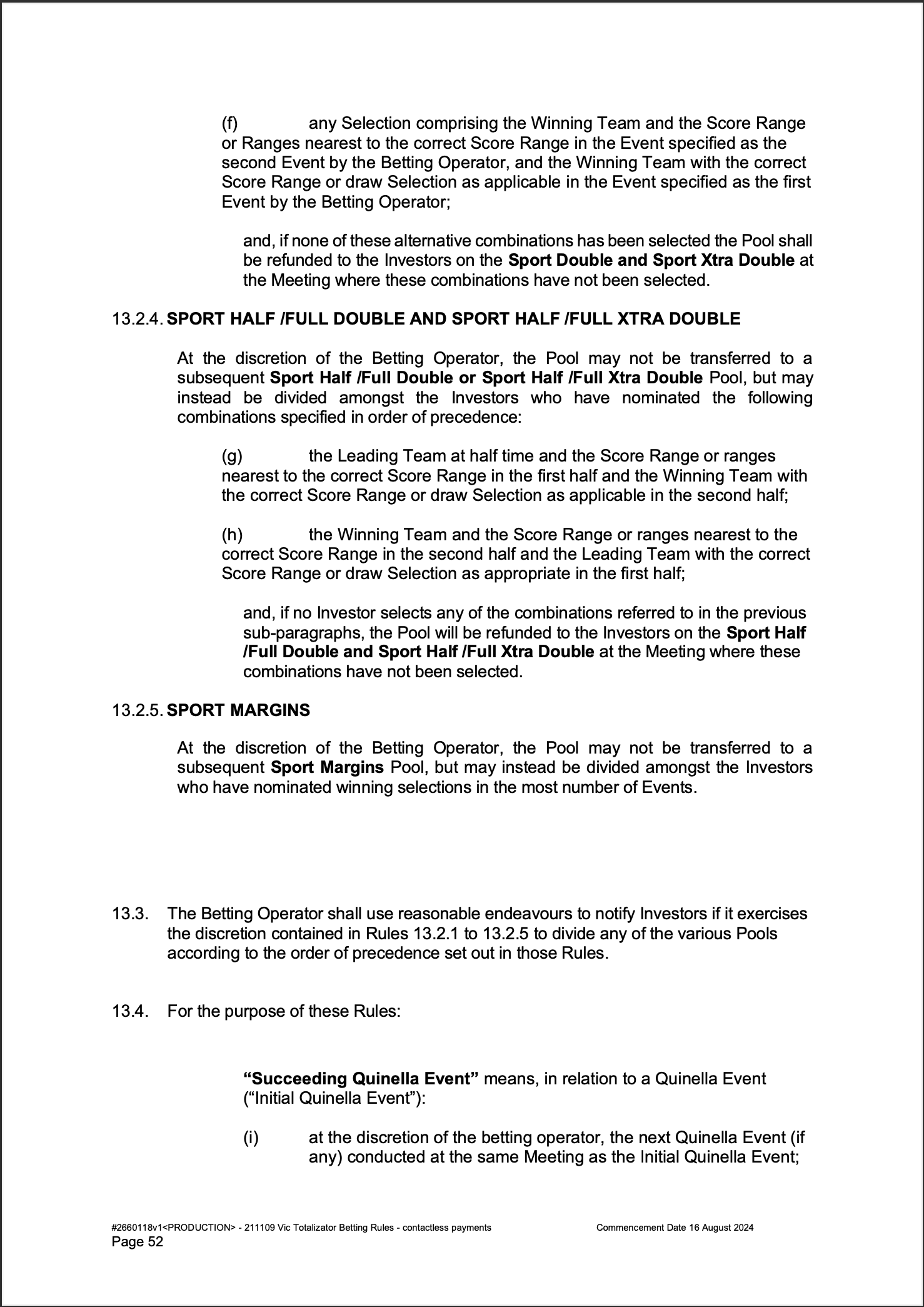 VIC Totalisator Betting Rules (Racing) page 52