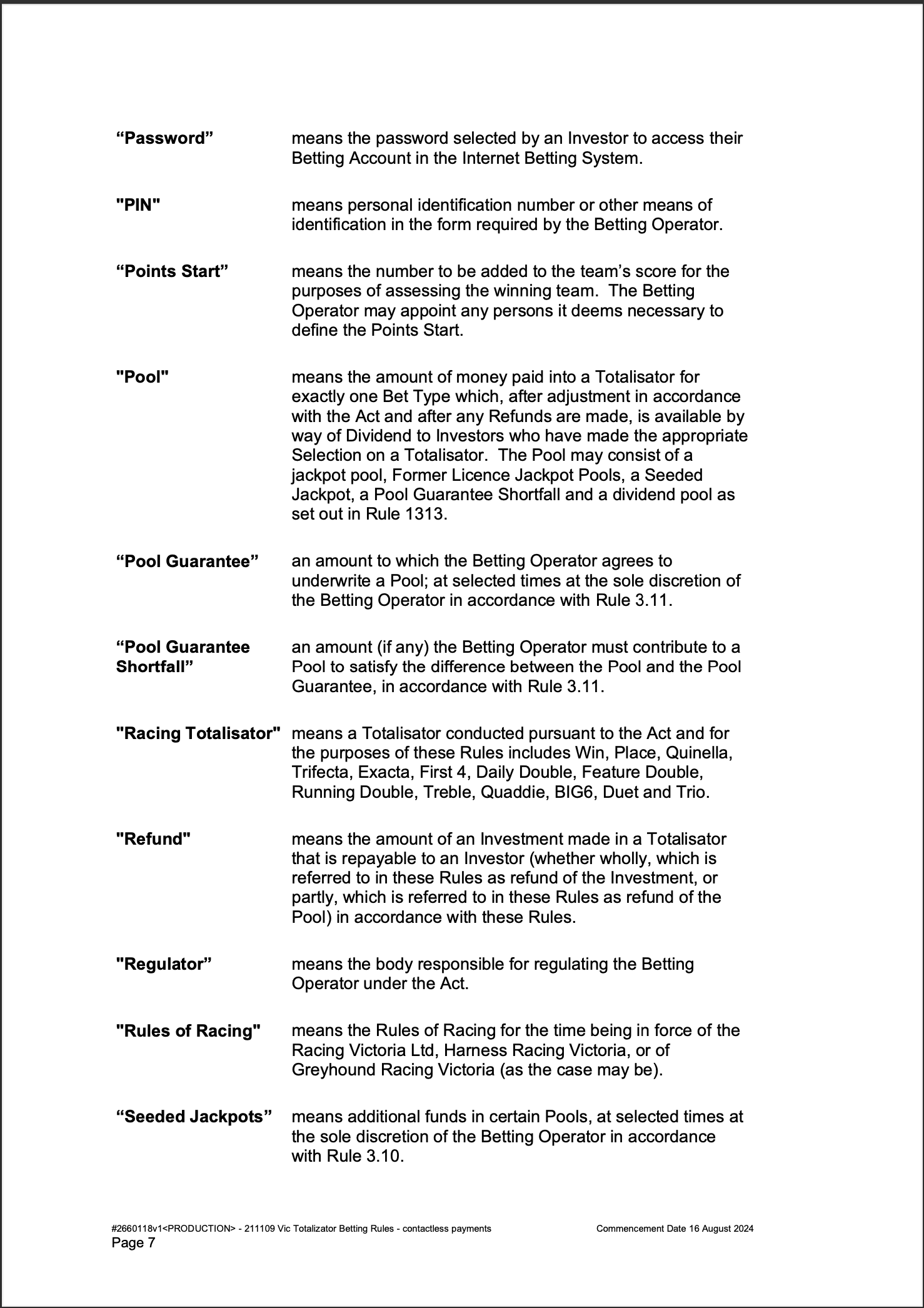 VIC Totalisator Betting Rules (Racing) page 7