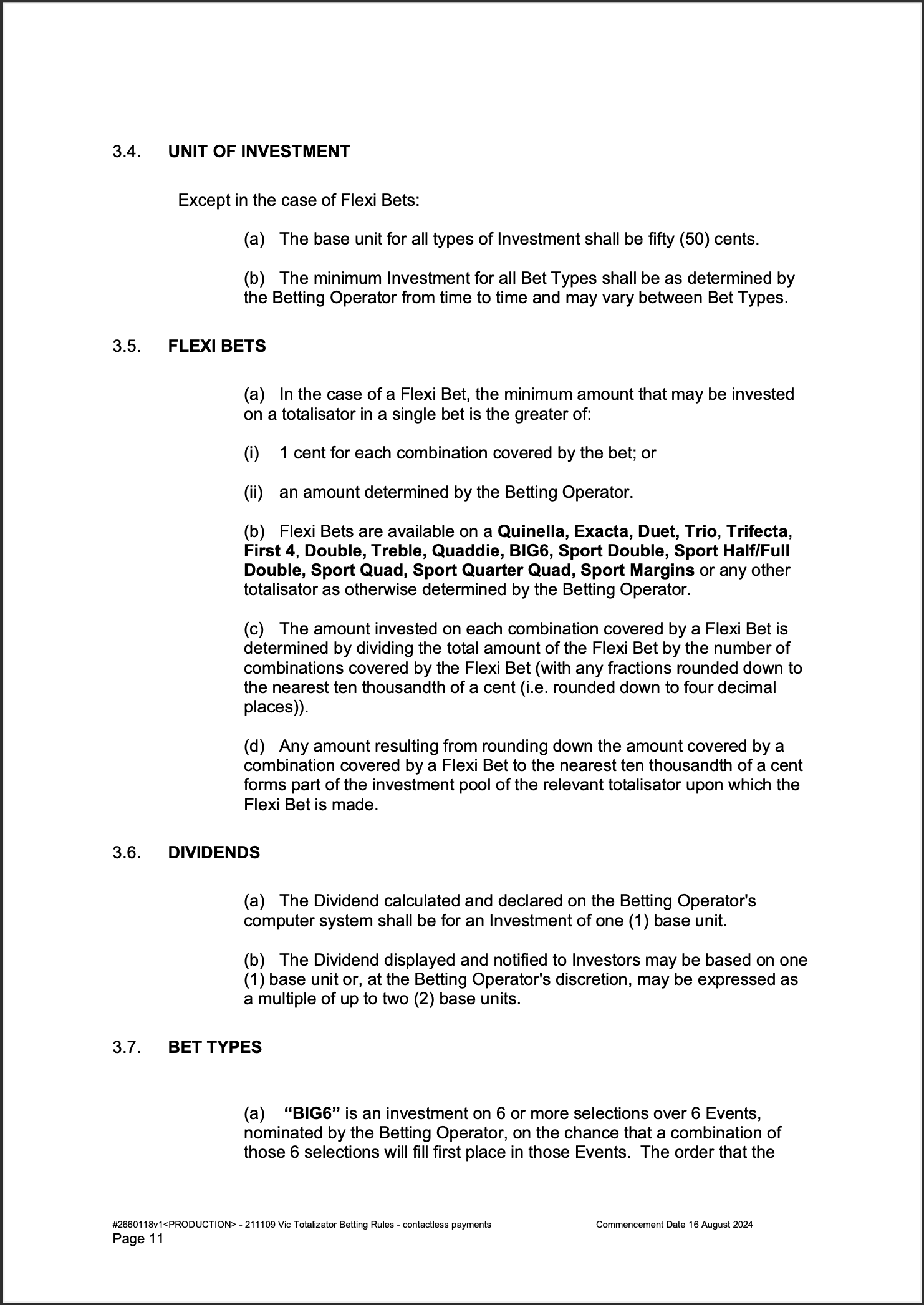VIC Totalisator Betting Rules (Racing) page 11