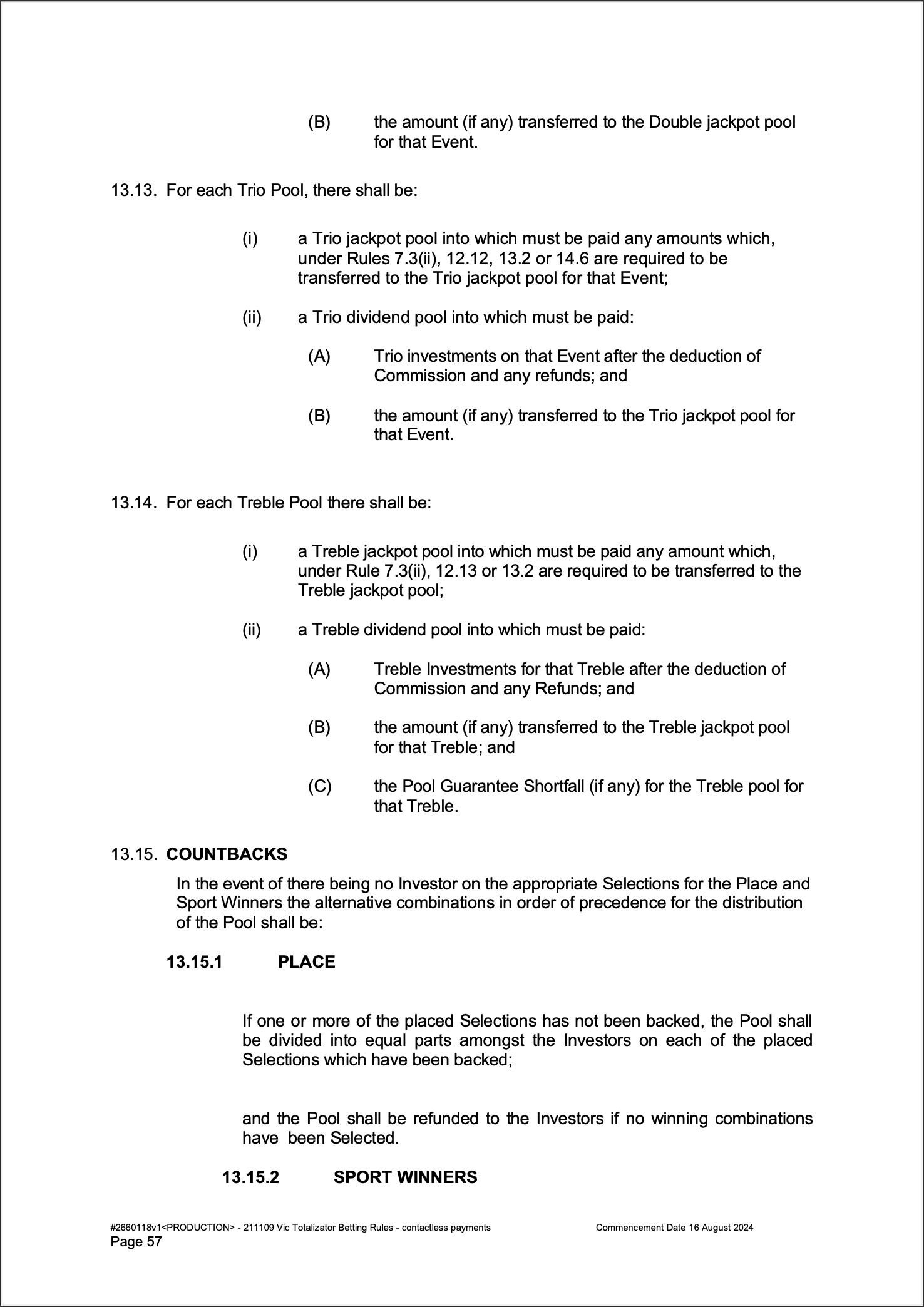 VIC Totalisator Betting Rules (Racing) page 57