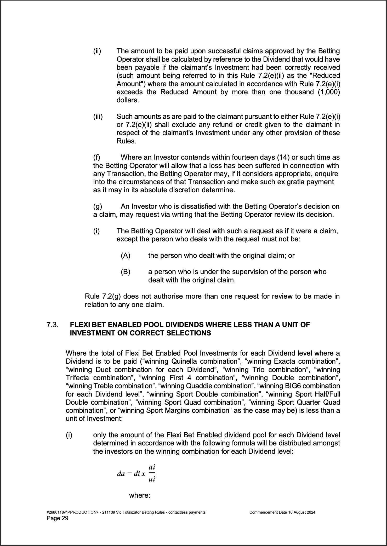VIC Totalisator Betting Rules (Racing)