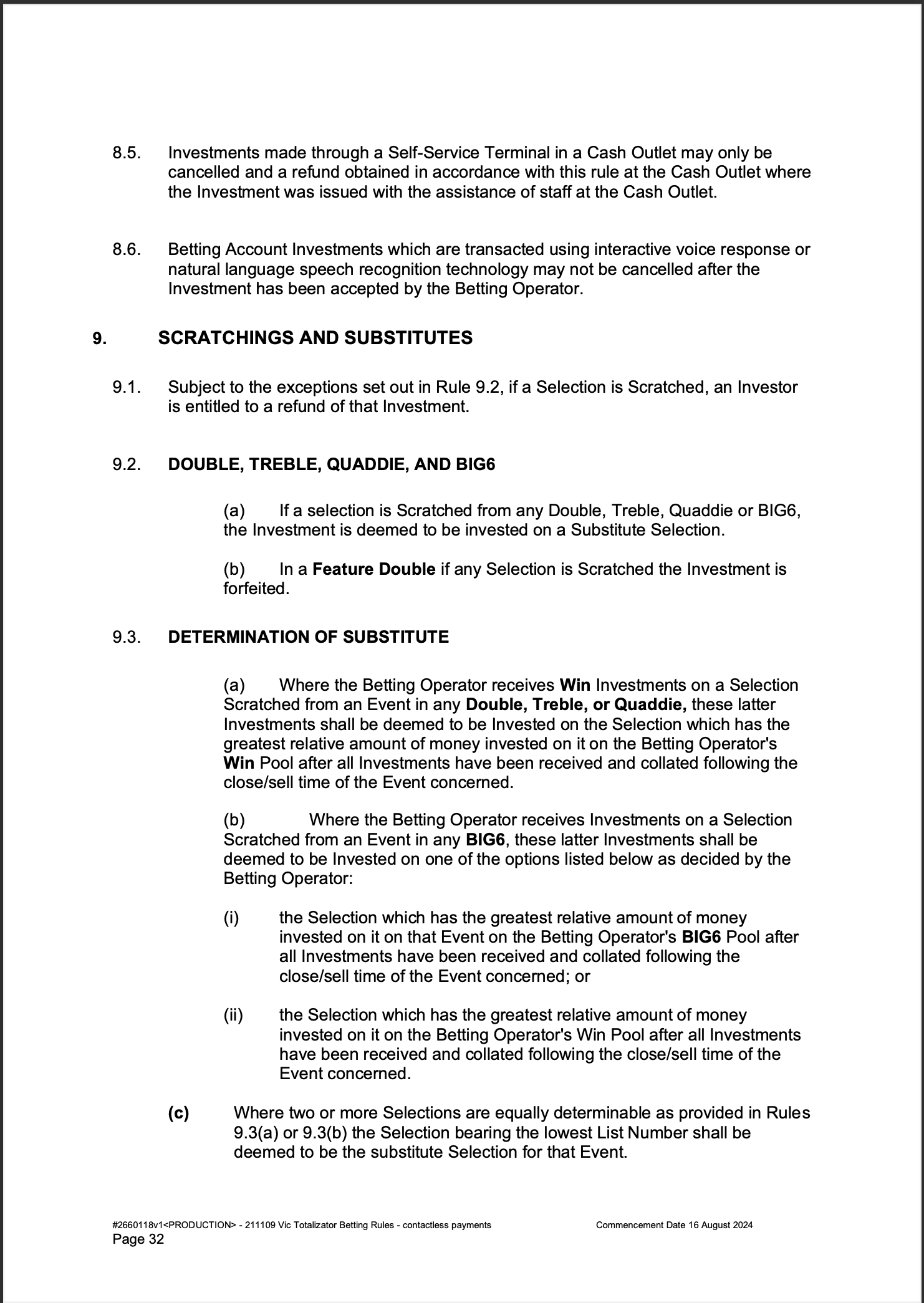 VIC Totalisator Betting Rules (Racing) page 32