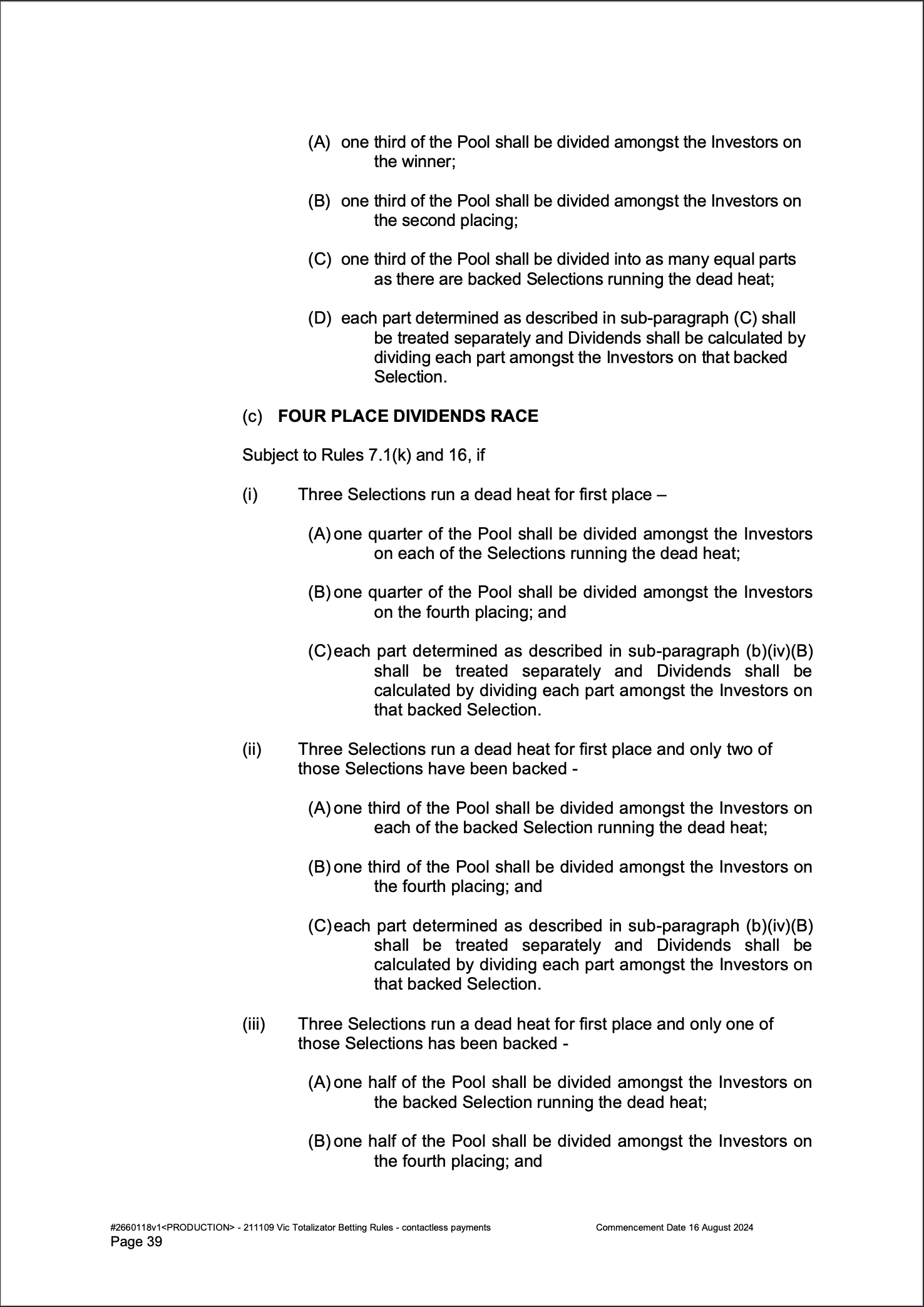 VIC Totalisator Betting Rules (Racing) page 39