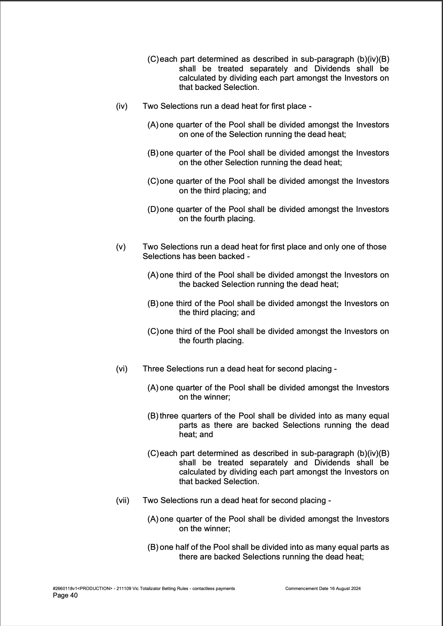VIC Totalisator Betting Rules (Racing) page 40