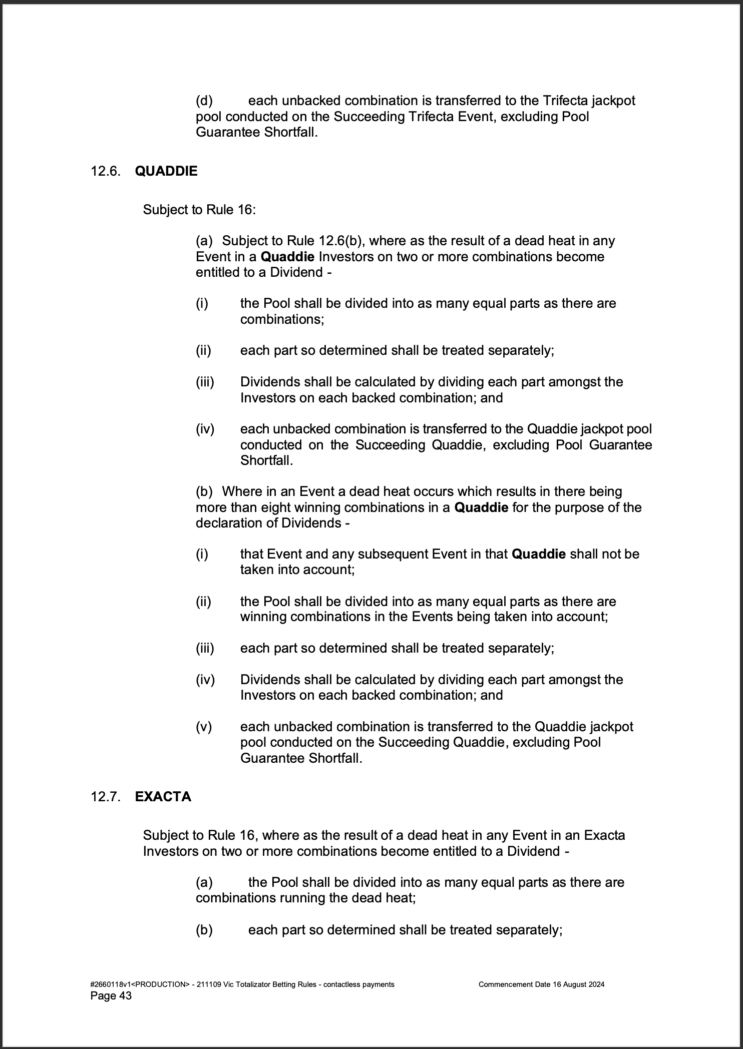 VIC Totalisator Betting Rules (Racing) page 43
