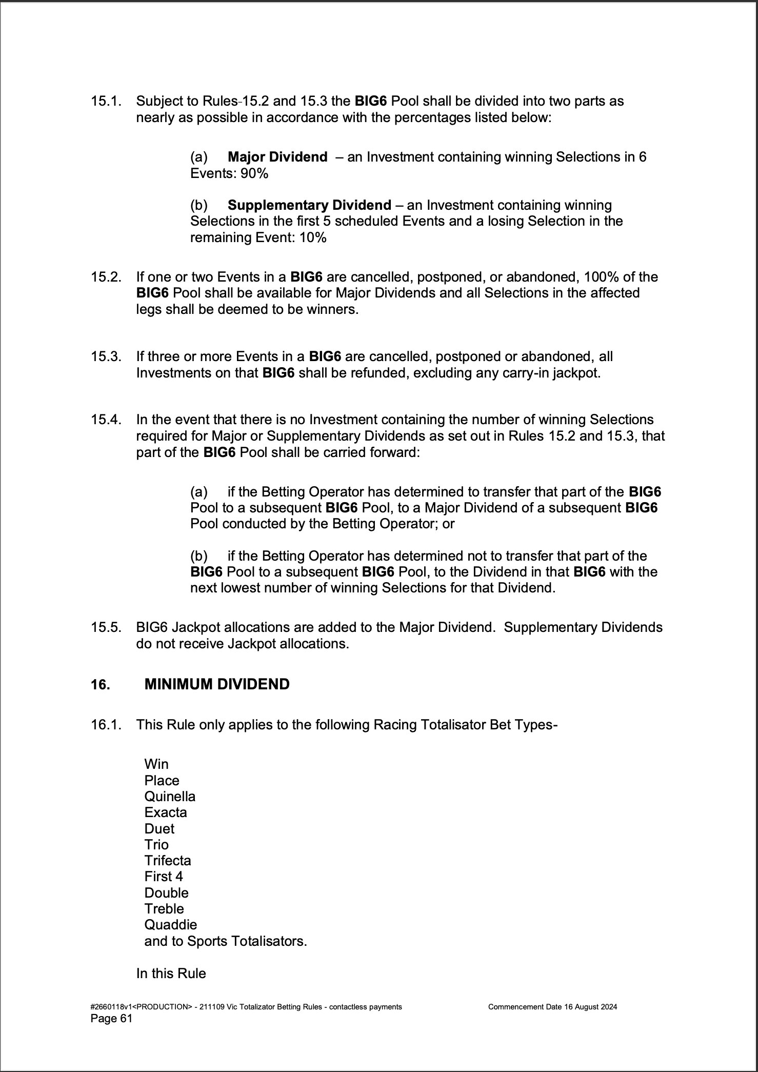 VIC Totalisator Betting Rules (Racing) page 61