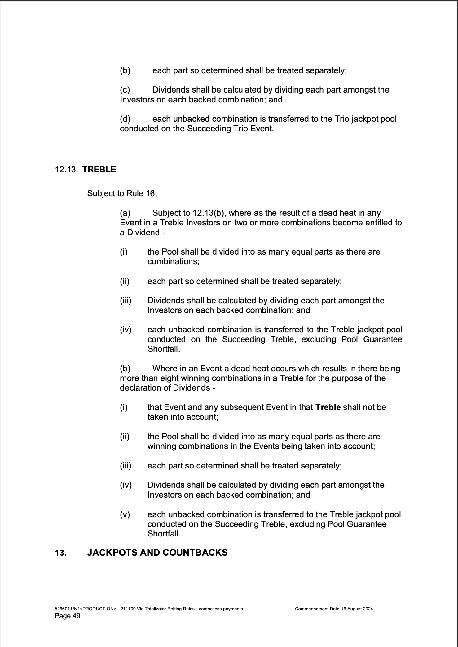 VIC Totalisator Betting Rules (Racing)