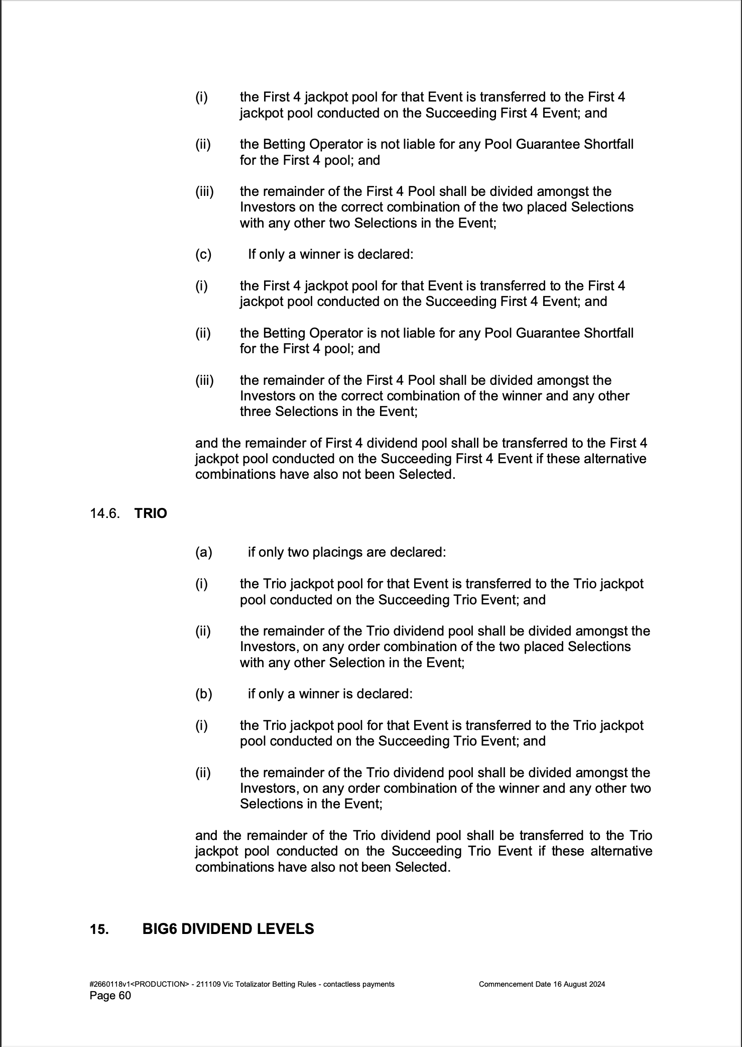 VIC Totalisator Betting Rules (Racing) page 60