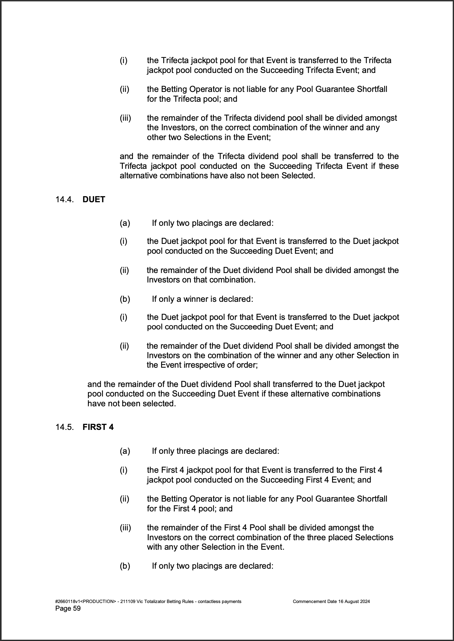 VIC Totalisator Betting Rules (Racing) page 59