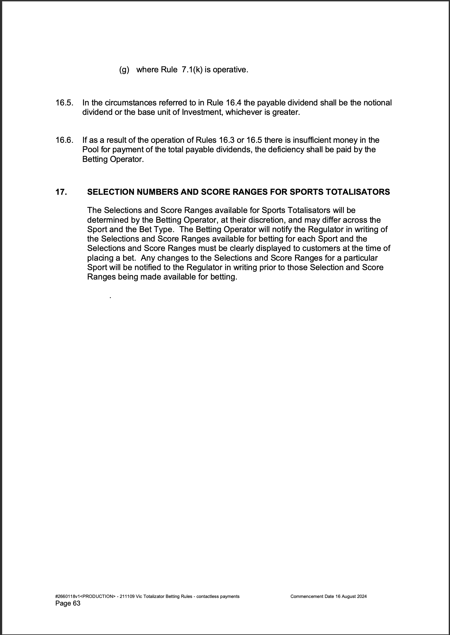 VIC Totalisator Betting Rules (Racing) page 63