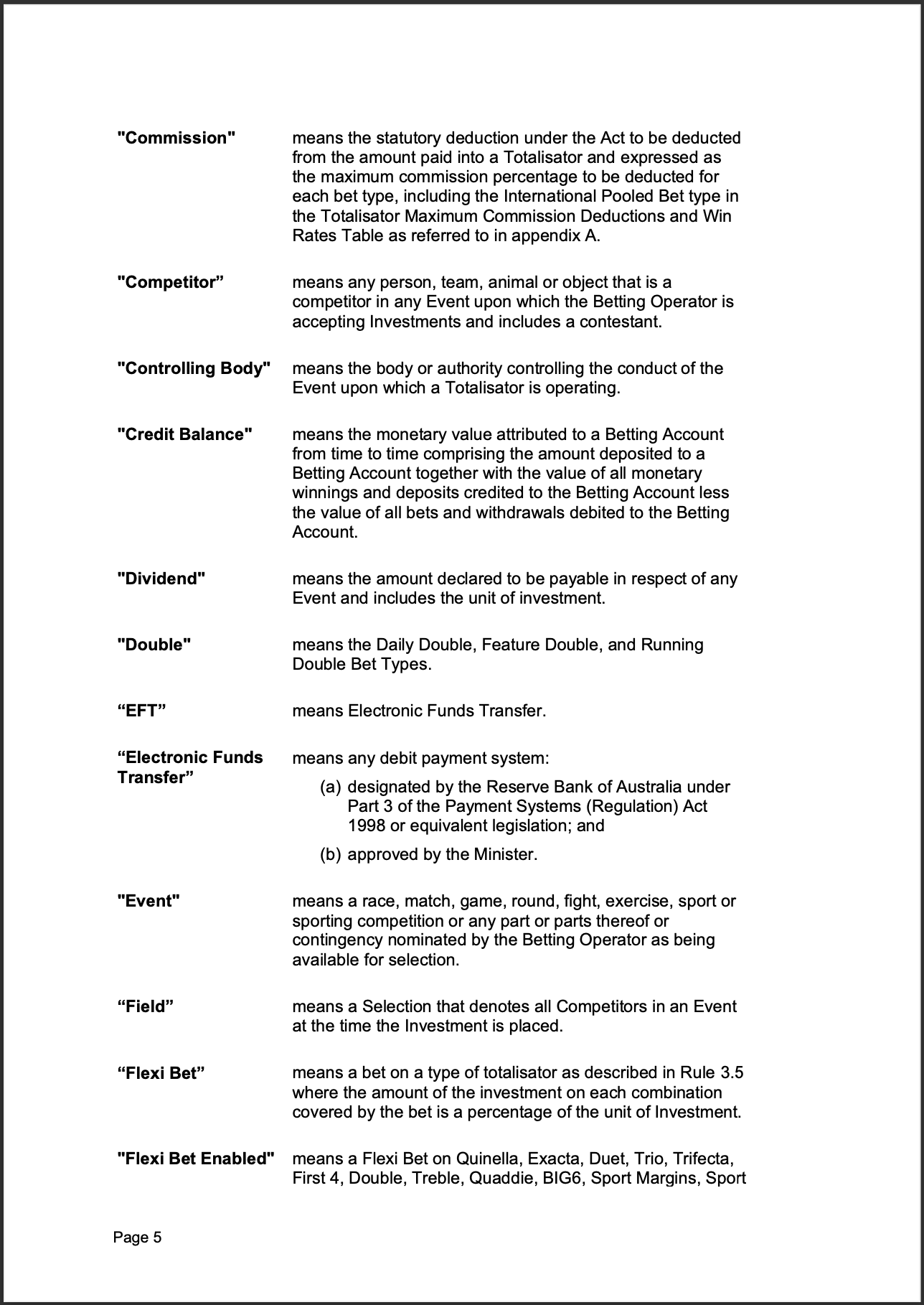 Tabcorp ACT Pty Ltd Totalisator Rules (Racing)