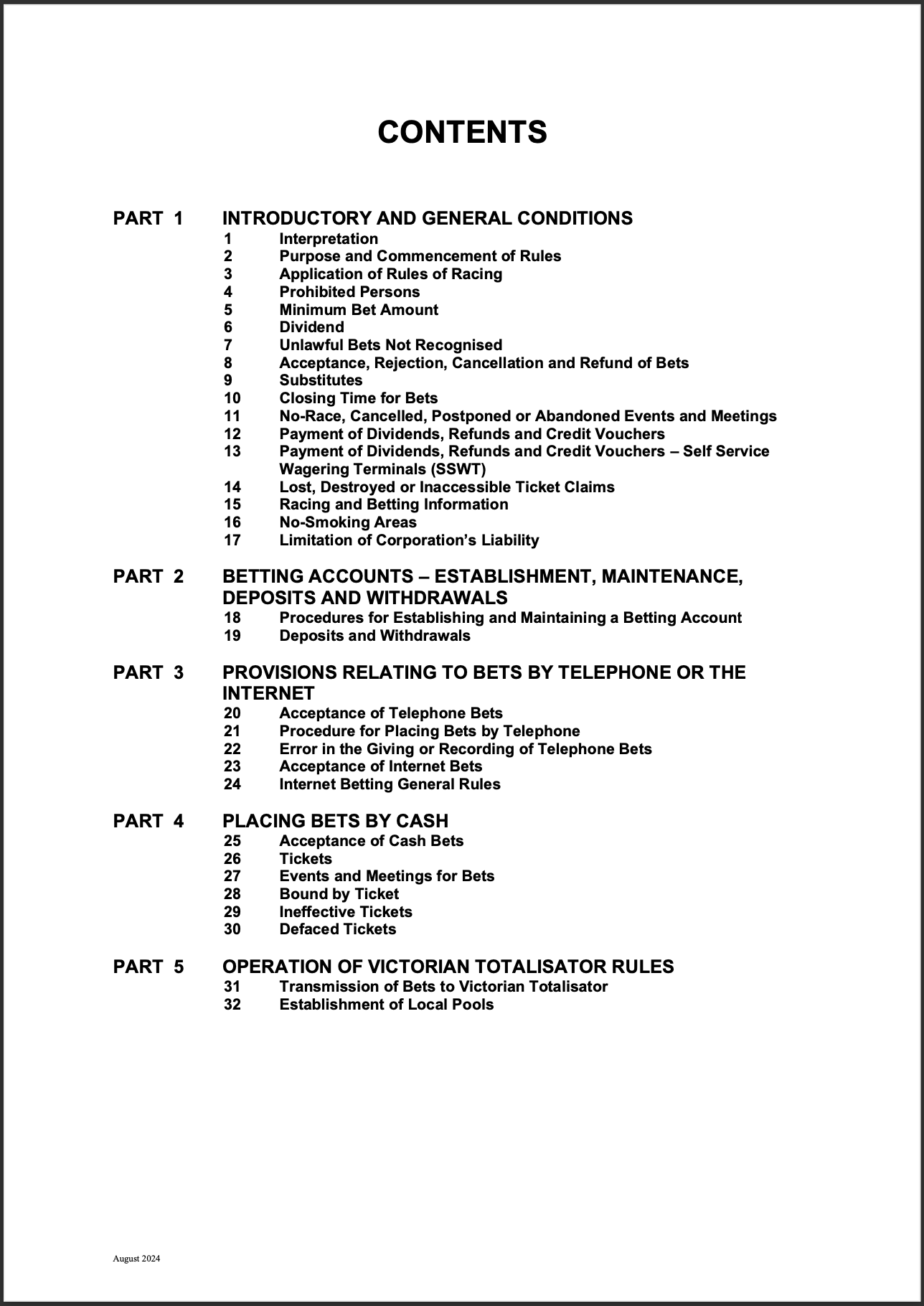 Tabcorp ACT Pty Ltd Totalisator Rules (Racing)