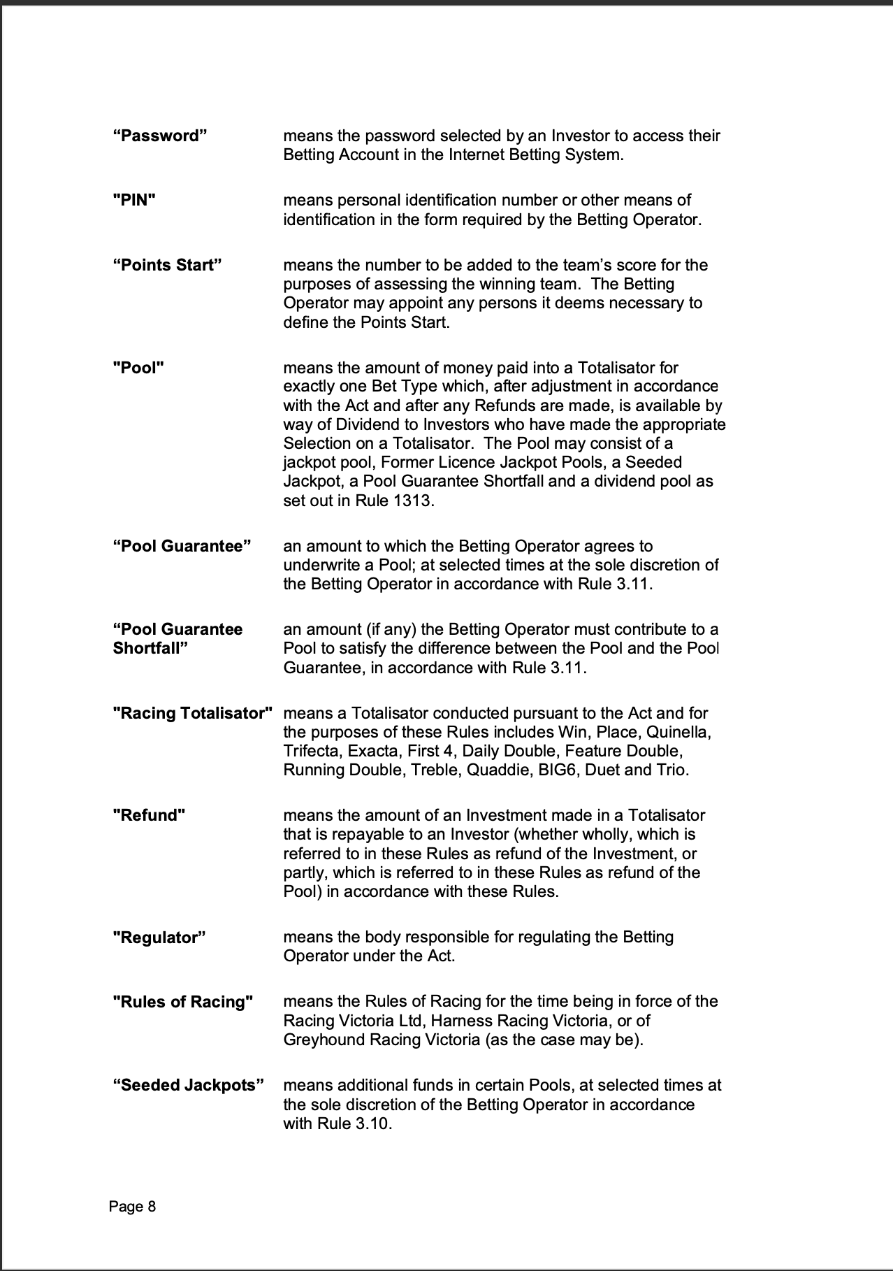Tabcorp ACT Pty Ltd Totalisator Rules (Racing)