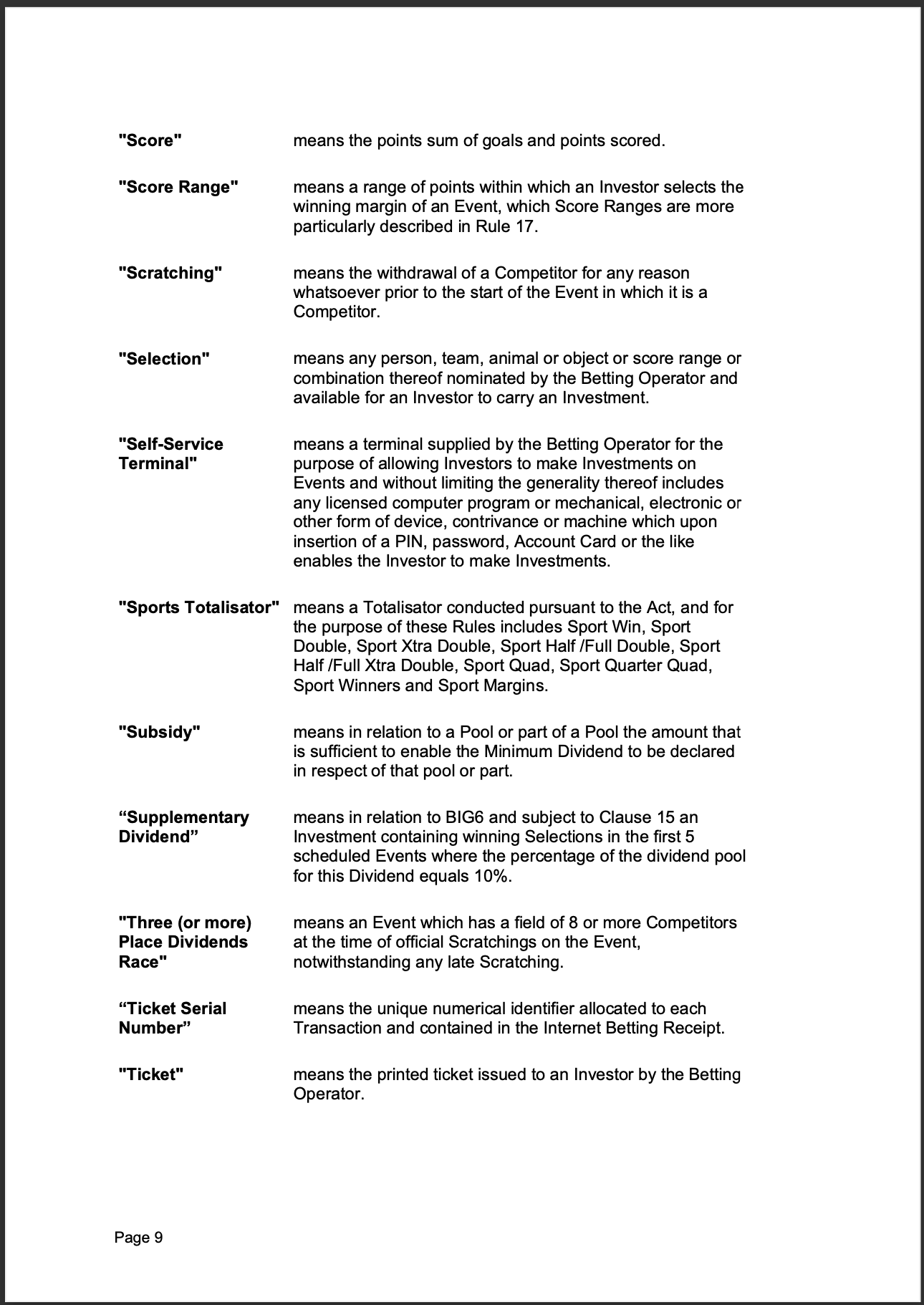 Tabcorp ACT Pty Ltd Totalisator Rules (Racing)