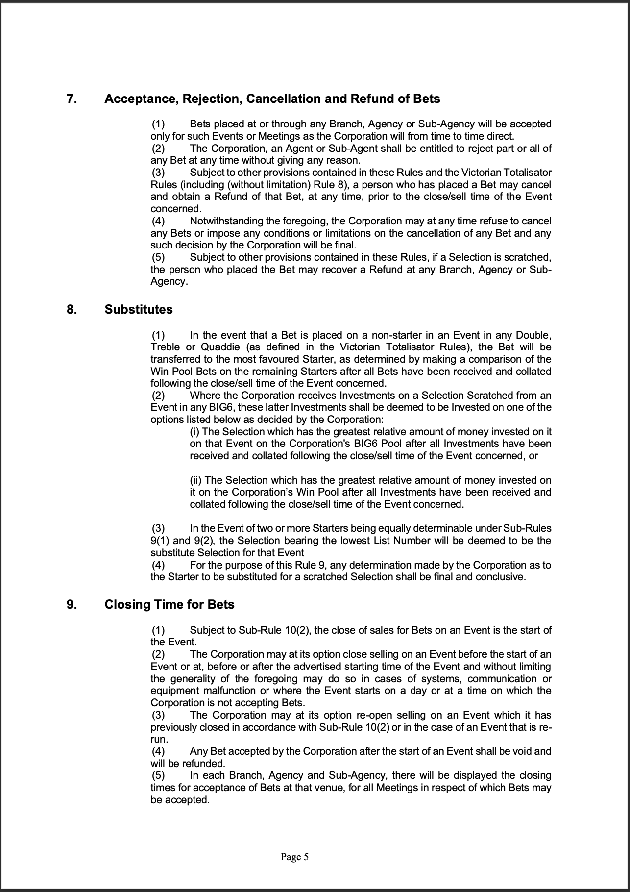 Tabcorp ACT Pty Ltd Totalisator Rules (Racing)