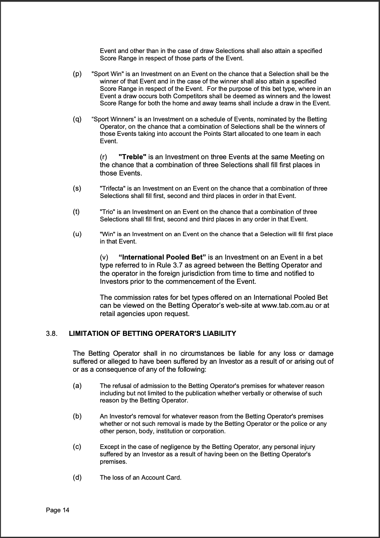 Tabcorp ACT Pty Ltd Totalisator Rules (Racing)