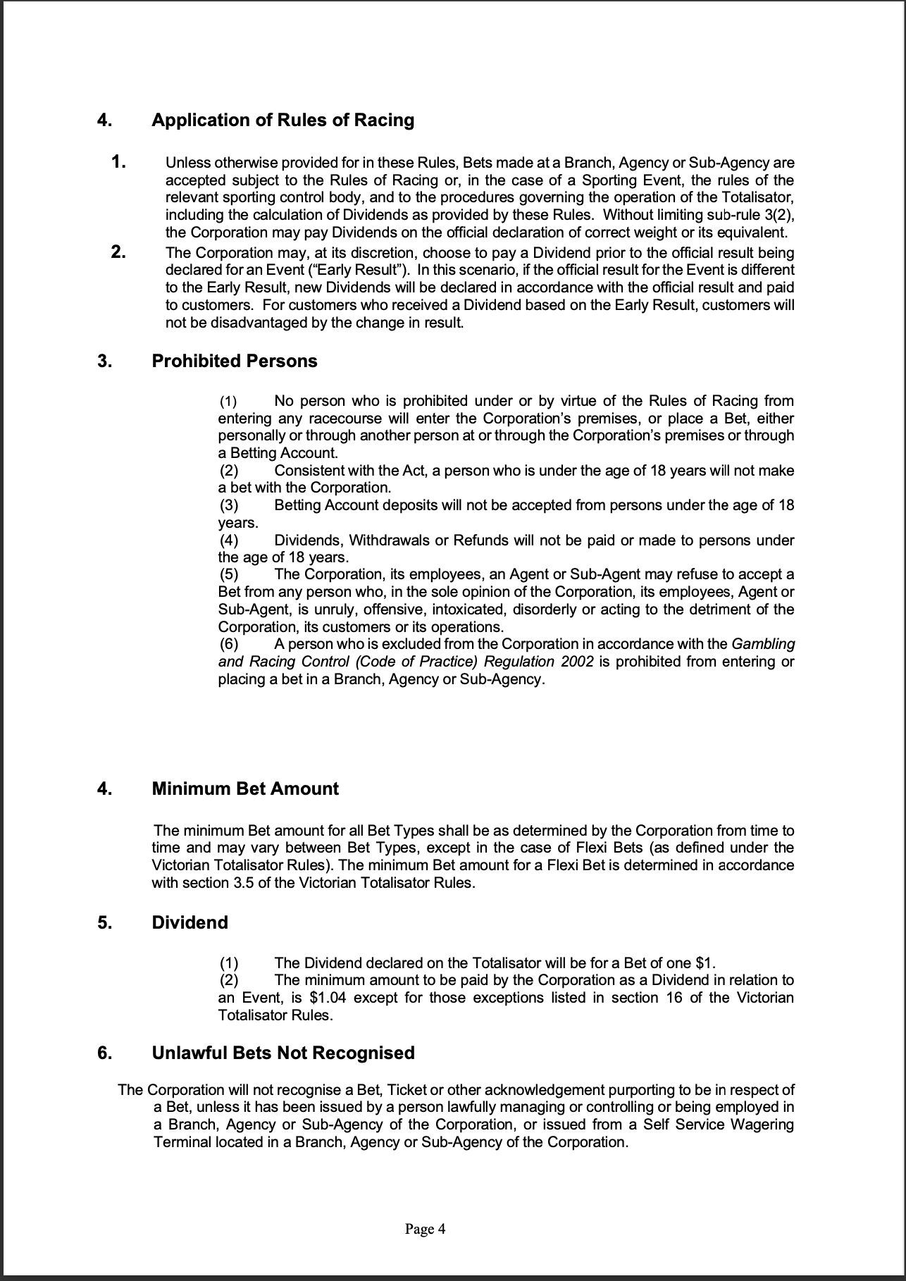 Tabcorp ACT Pty Ltd Totalisator Rules (Racing)