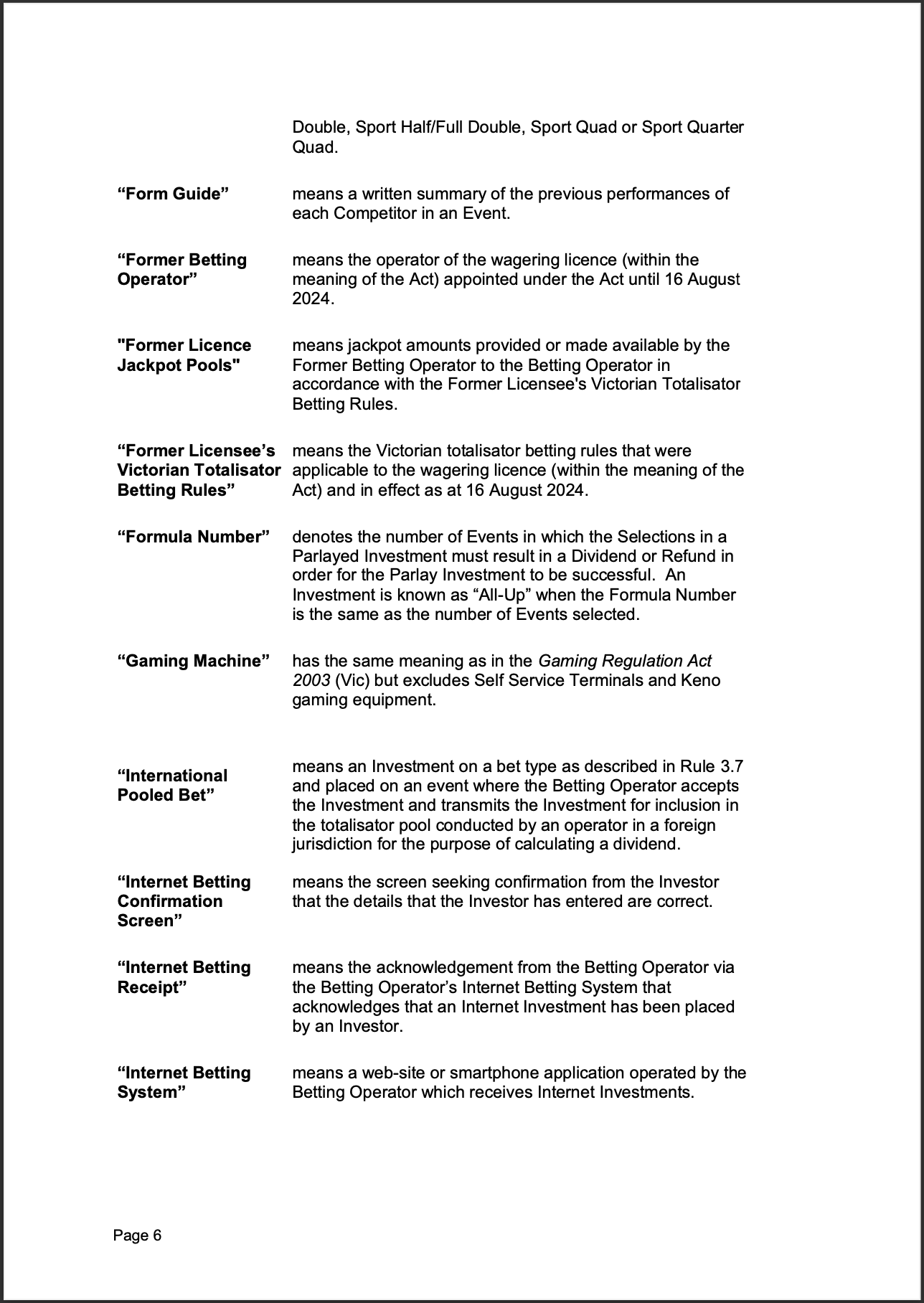 Tabcorp ACT Pty Ltd Totalisator Rules (Racing)