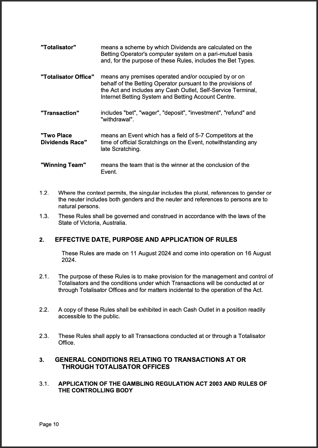 Tabcorp ACT Pty Ltd Totalisator Rules (Racing)