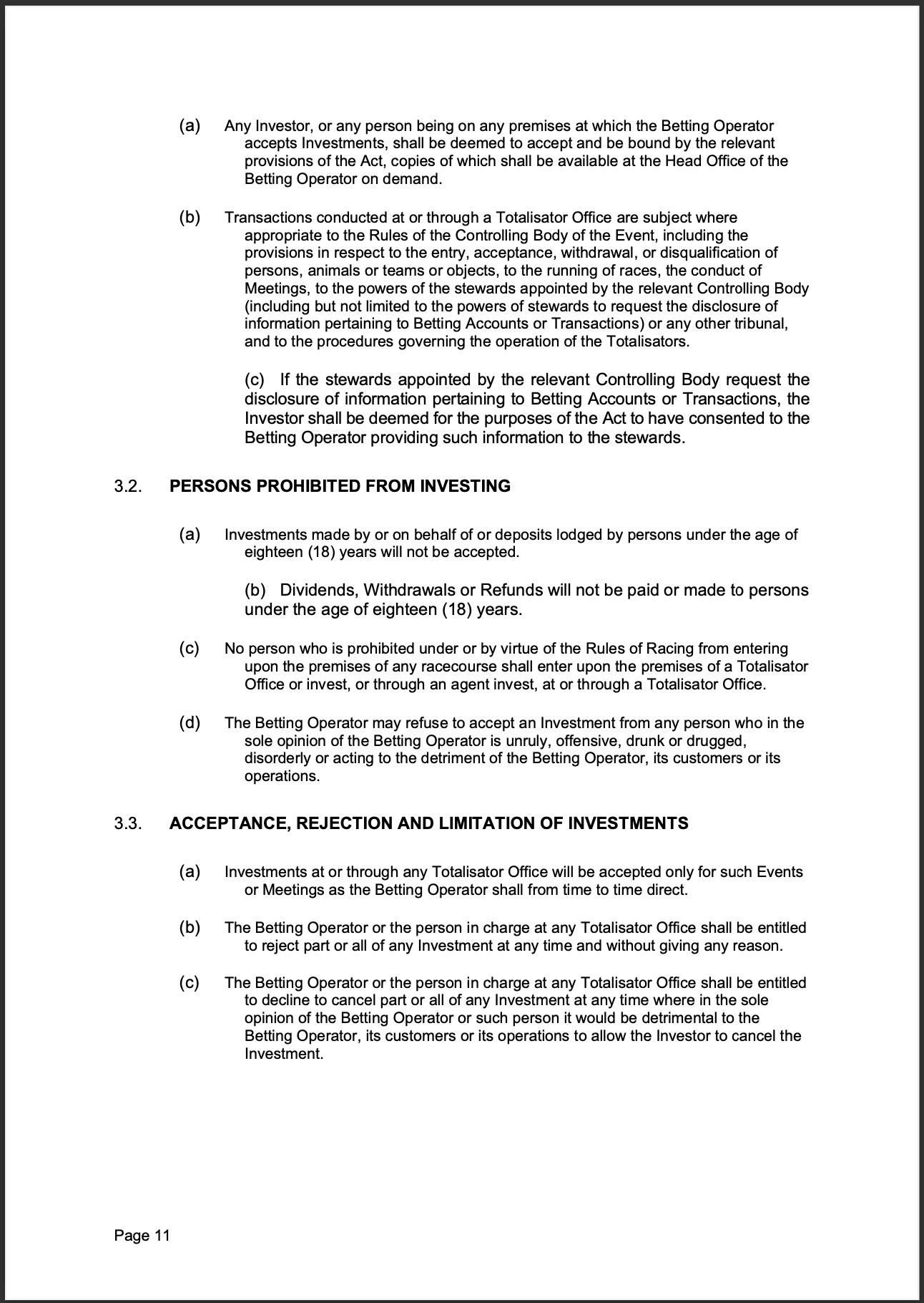 Tabcorp ACT Pty Ltd Totalisator Rules (Racing)