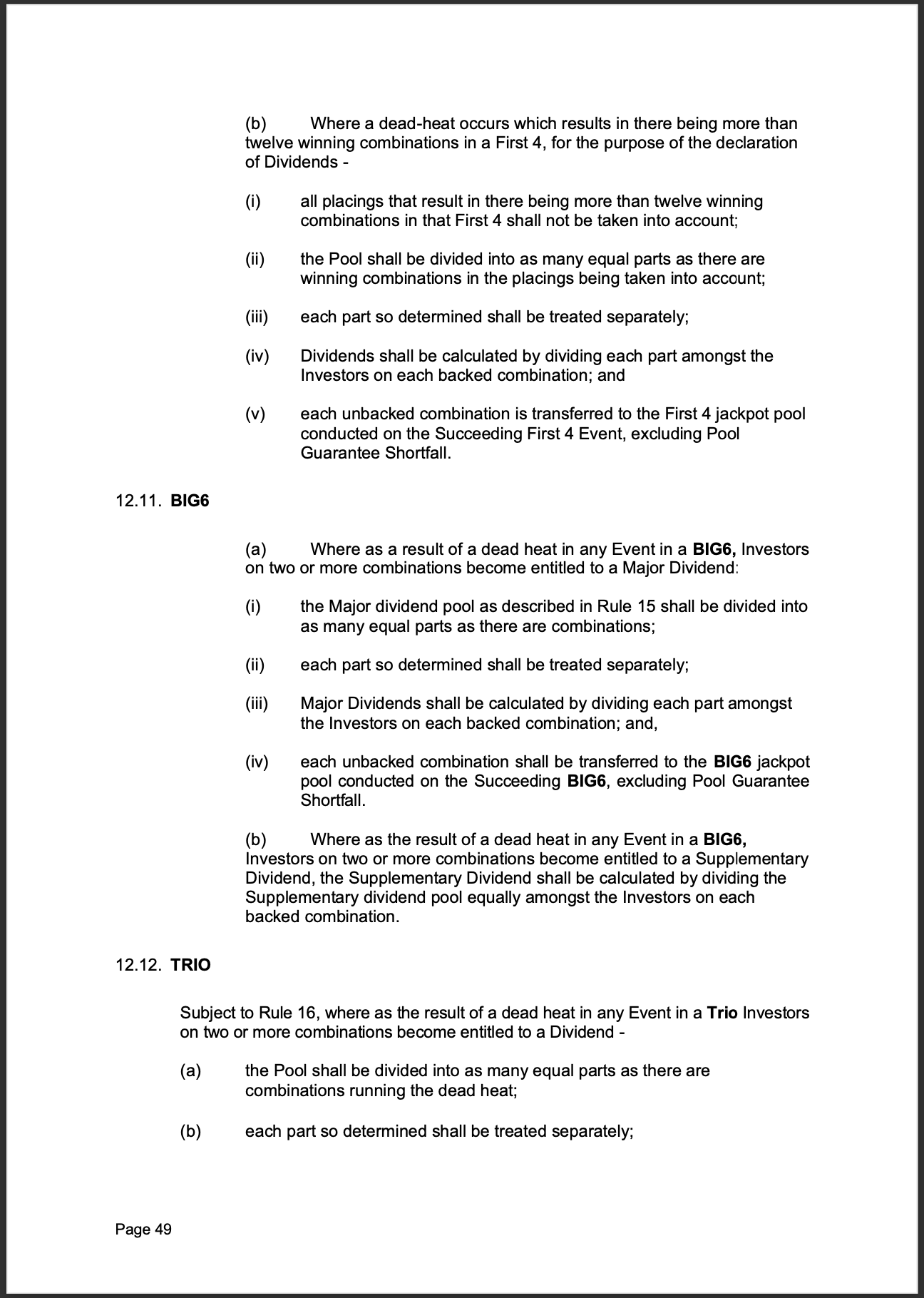 Tabcorp ACT Pty Ltd Totalisator Rules (Racing)