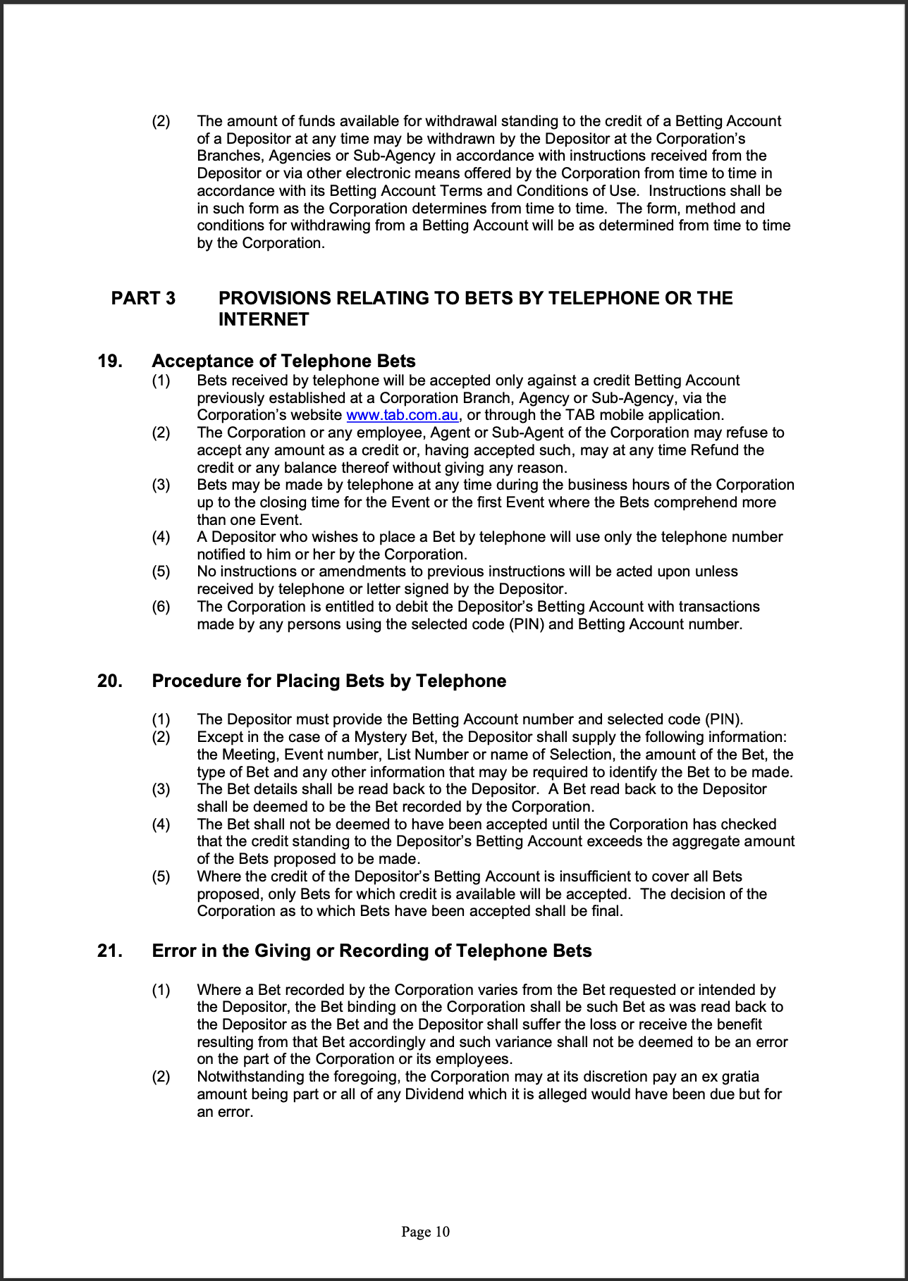 Tabcorp ACT Pty Ltd Totalisator Rules (Racing)