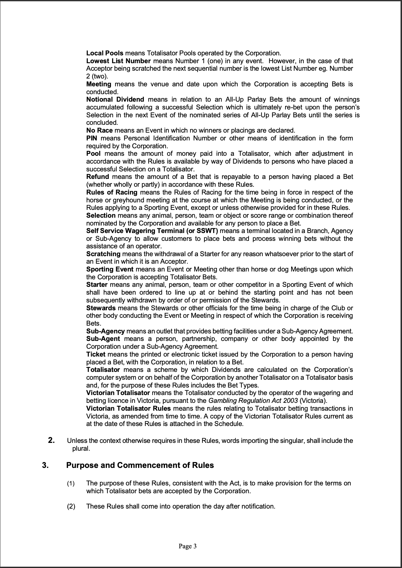 Tabcorp ACT Pty Ltd Totalisator Rules (Racing)