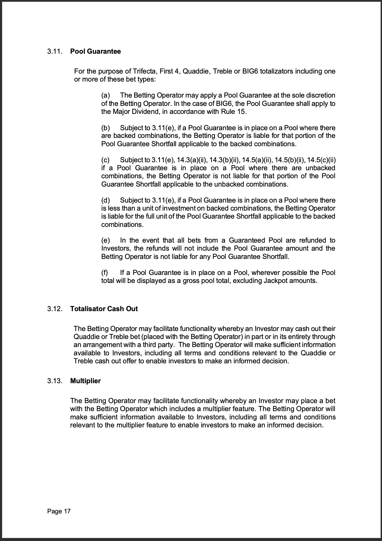 Tabcorp ACT Pty Ltd Totalisator Rules (Racing)
