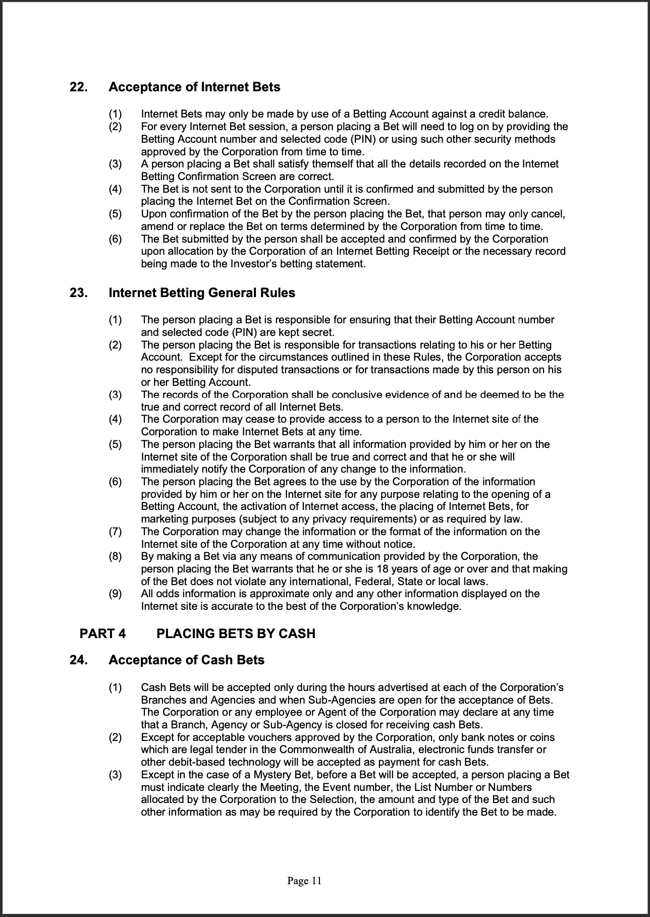 Tabcorp ACT Pty Ltd Totalisator Rules (Racing)