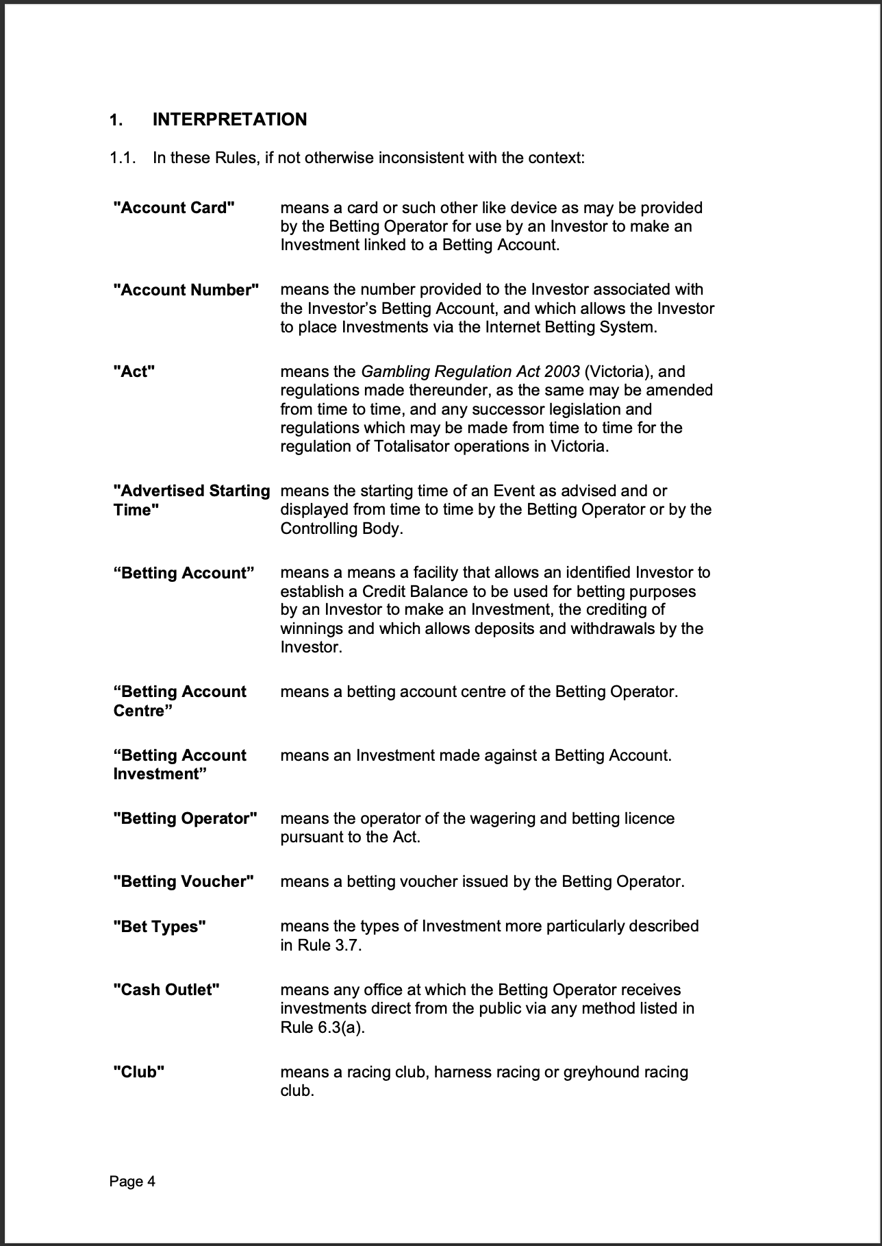 Tabcorp ACT Pty Ltd Totalisator Rules (Racing)