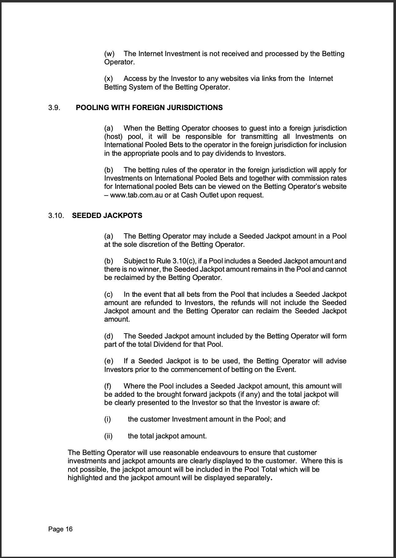 Tabcorp ACT Pty Ltd Totalisator Rules (Racing)