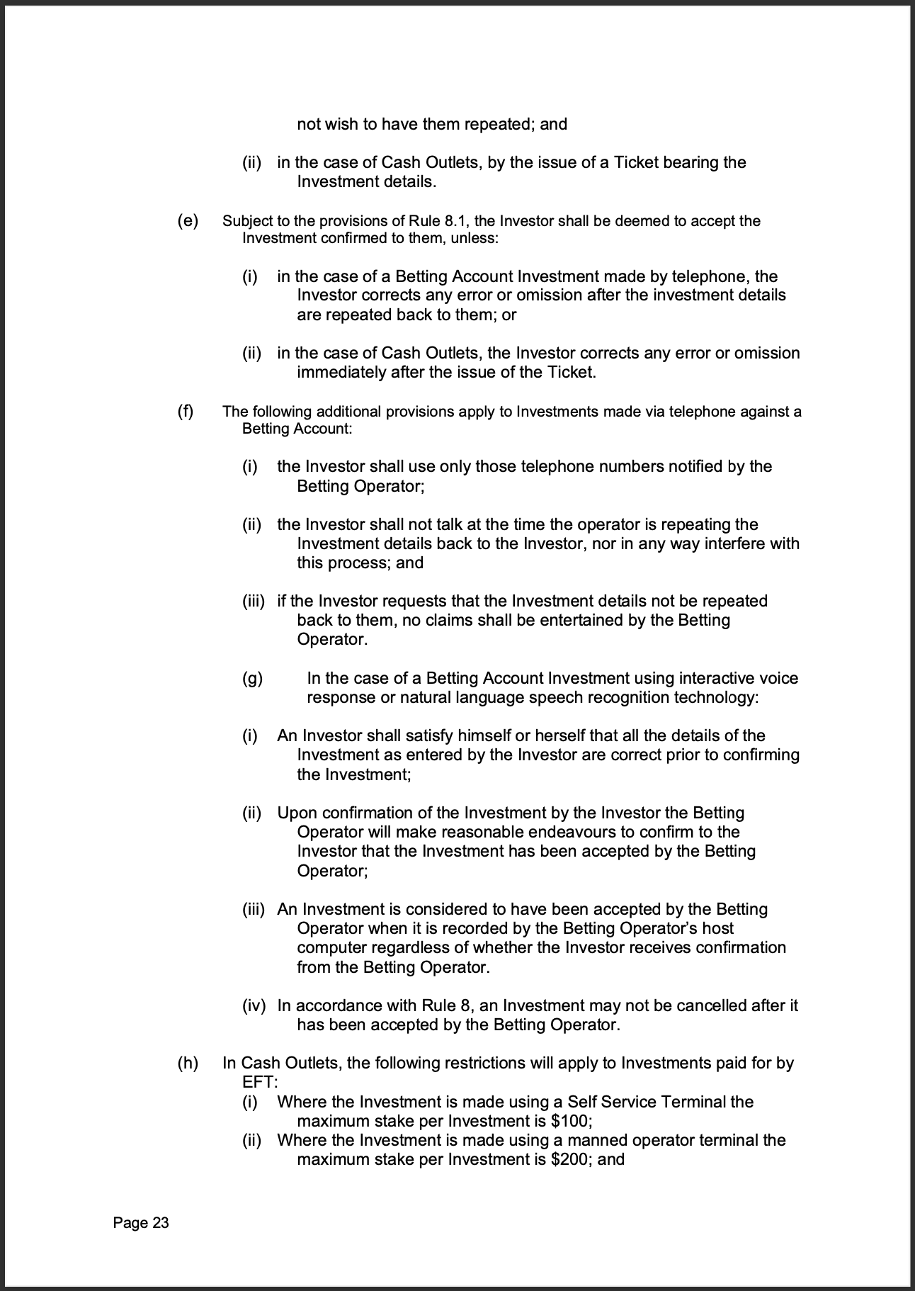 Tabcorp ACT Pty Ltd Totalisator Rules (Racing)