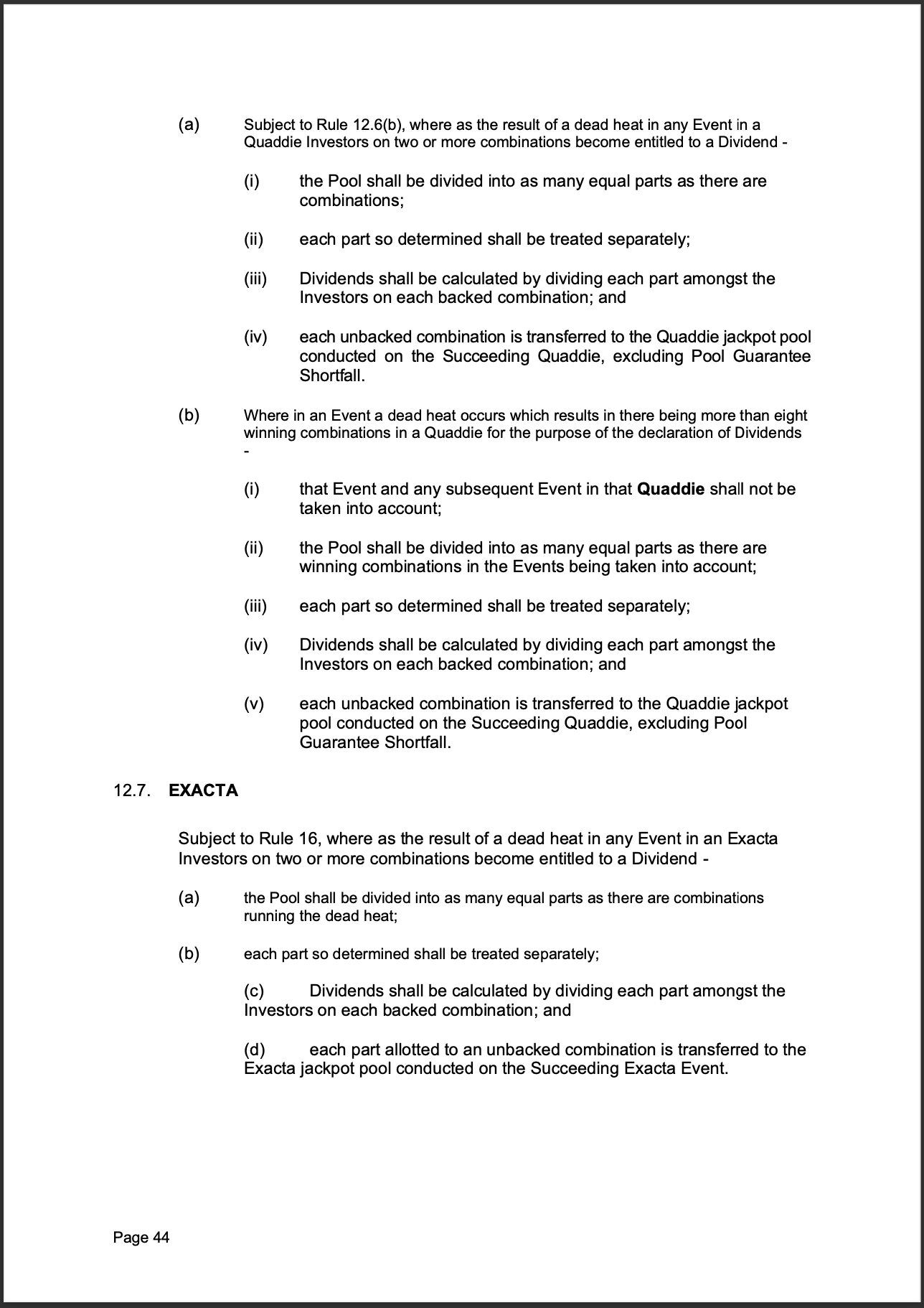 Tabcorp ACT Pty Ltd Totalisator Rules (Racing)