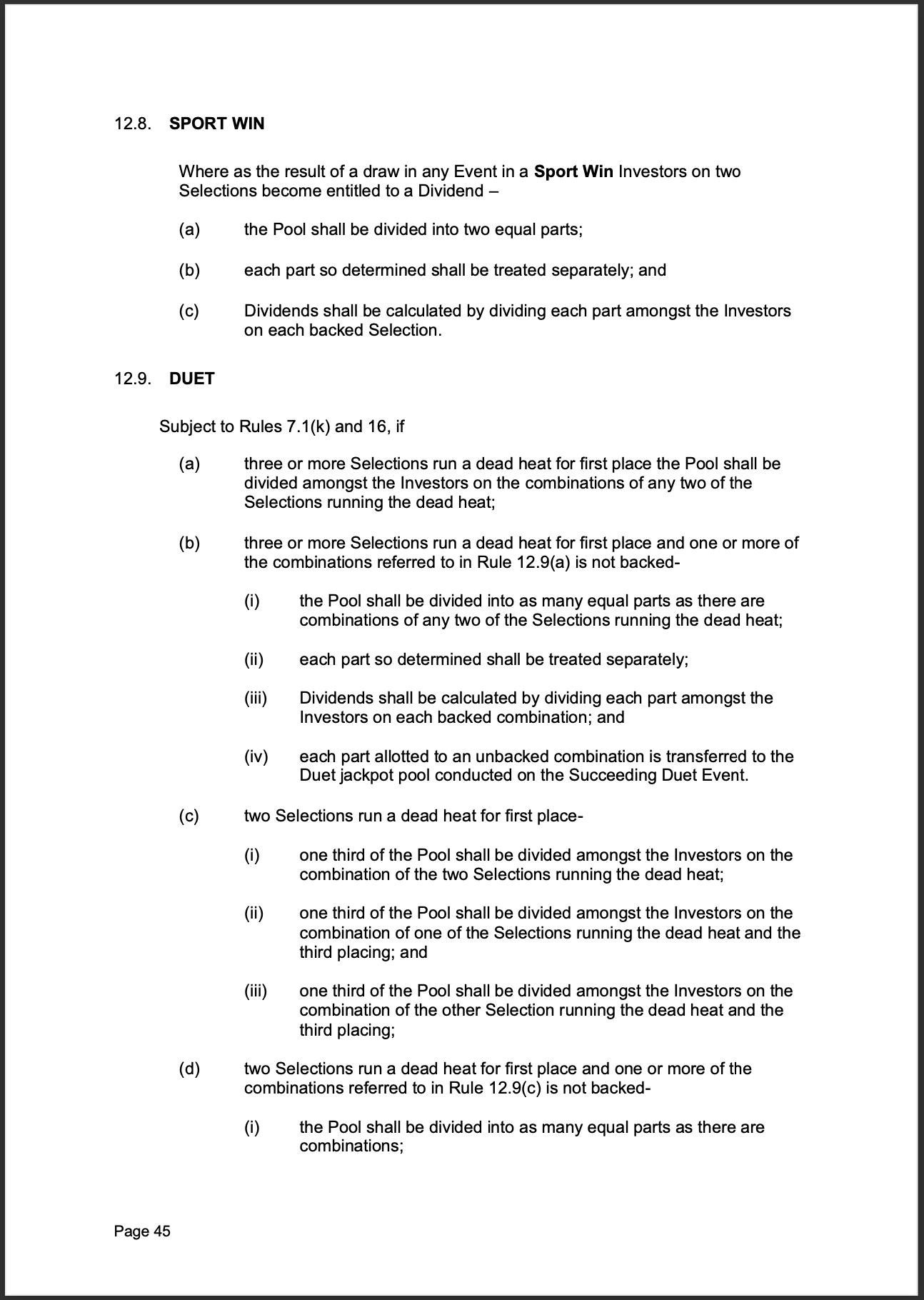 Tabcorp ACT Pty Ltd Totalisator Rules (Racing)