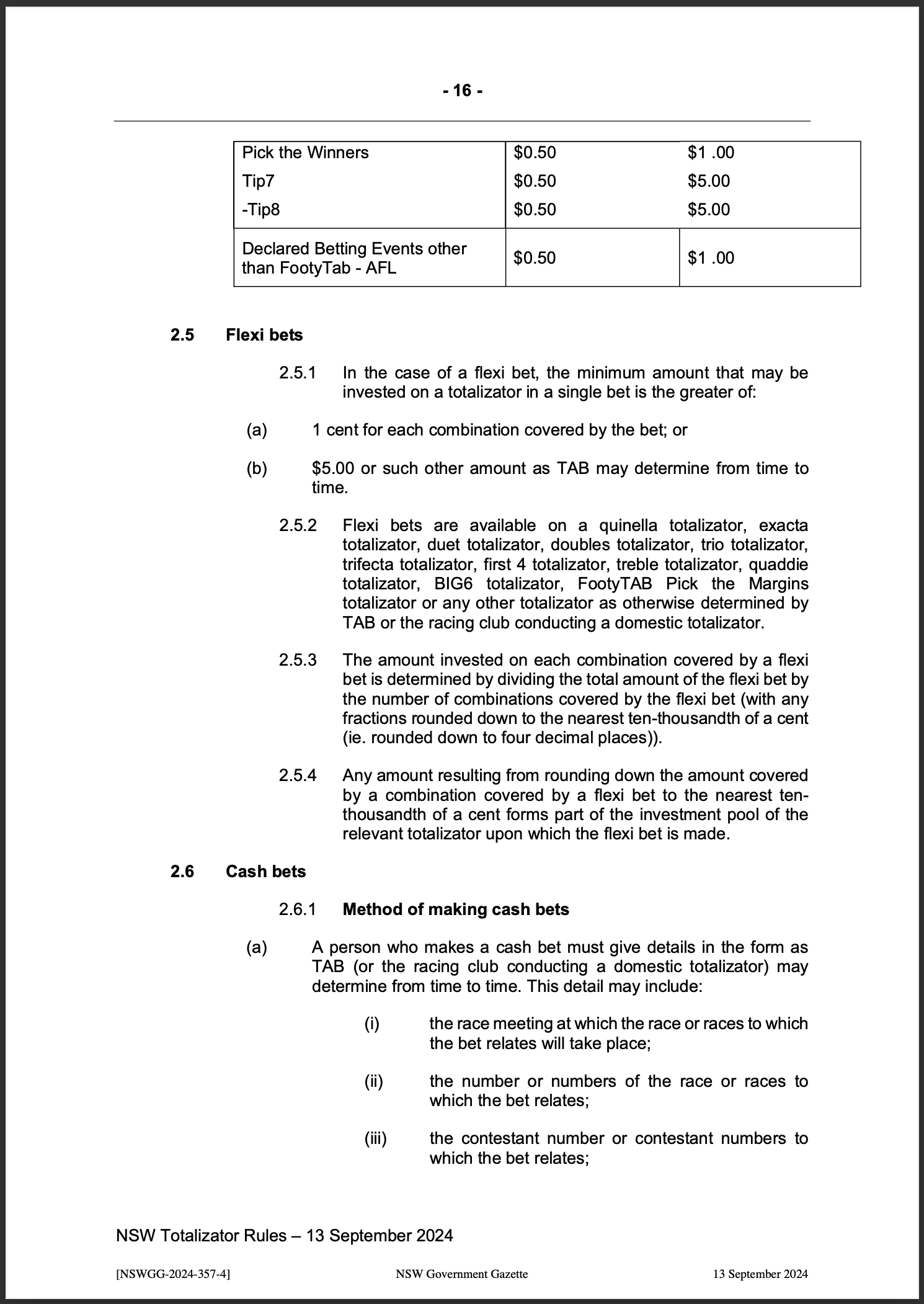 NSW Totalizator Betting Rules (Racing)